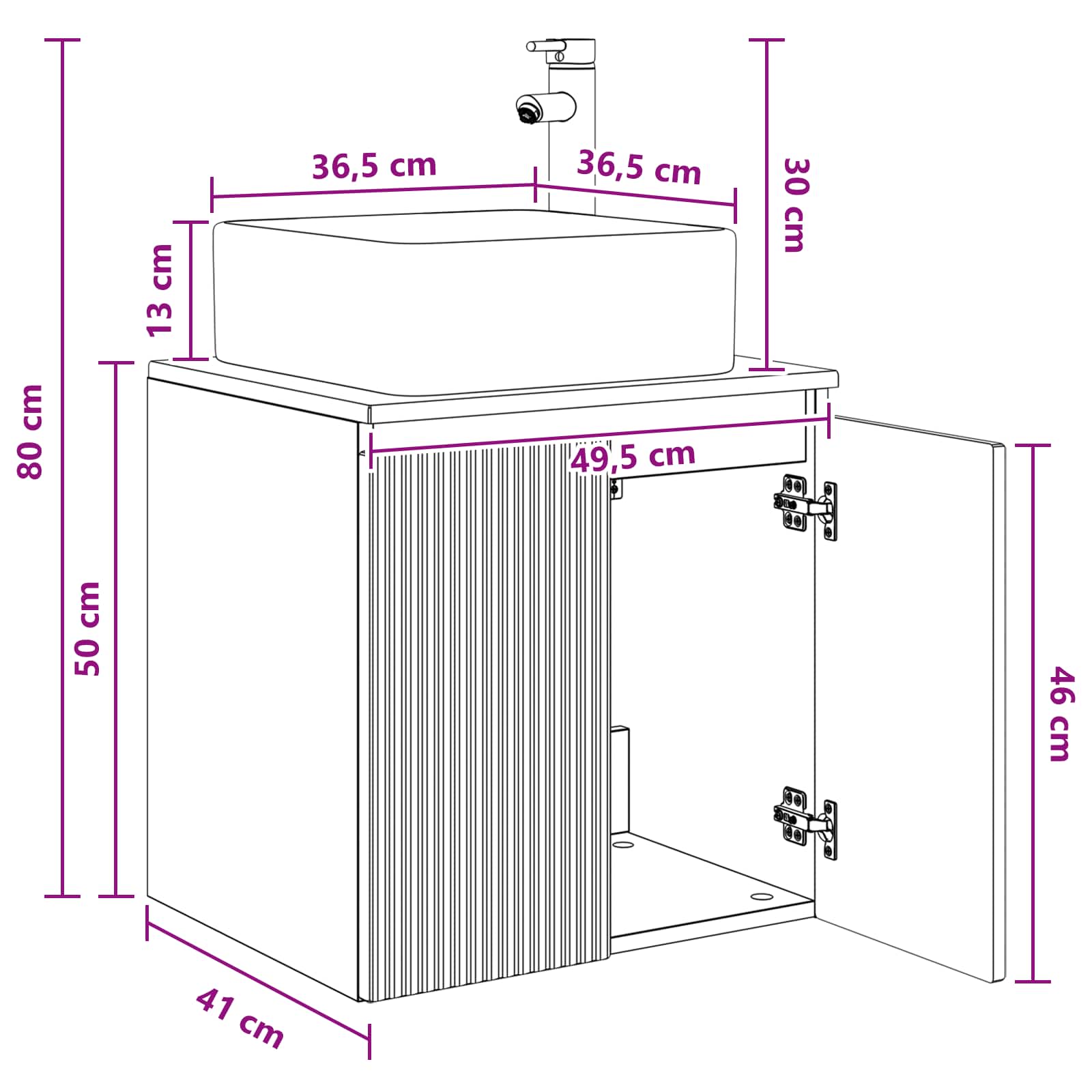 Vanité de lavabo mural Gris béton 49,5 x 41 x 63 cm