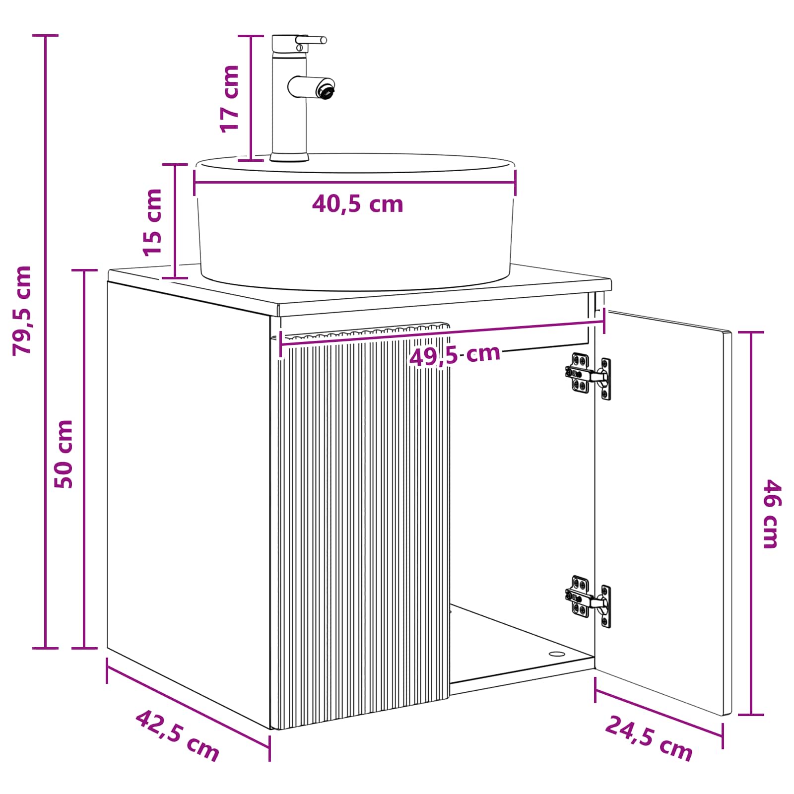 Vanité de lavabo mural Bois ancien 49,5 x 44,5 x 65 cm