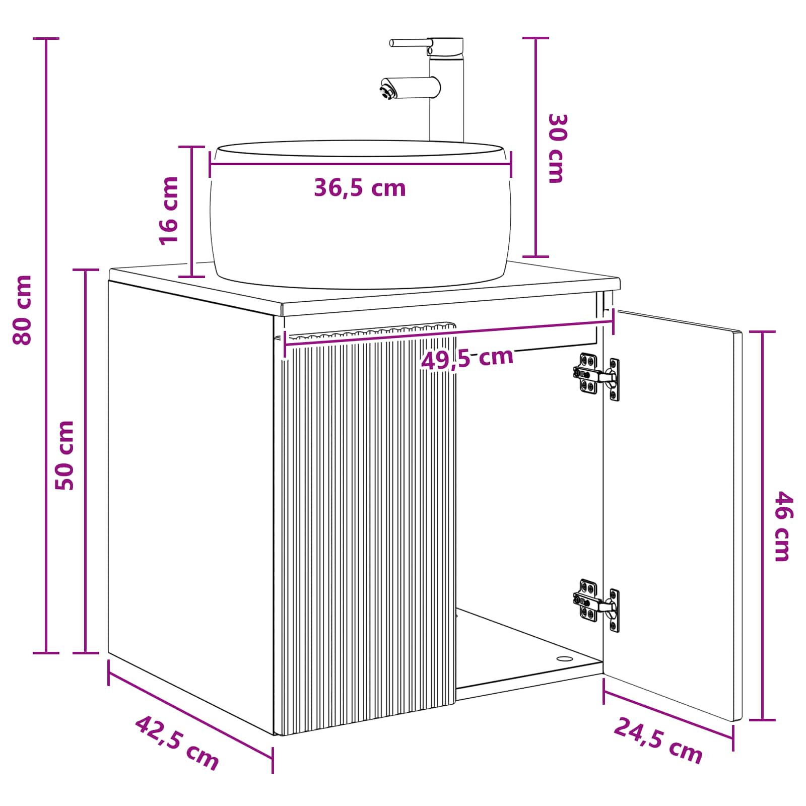 Vanité de lavabo mural Gris béton 49,5 x 44,5 x 66 cm