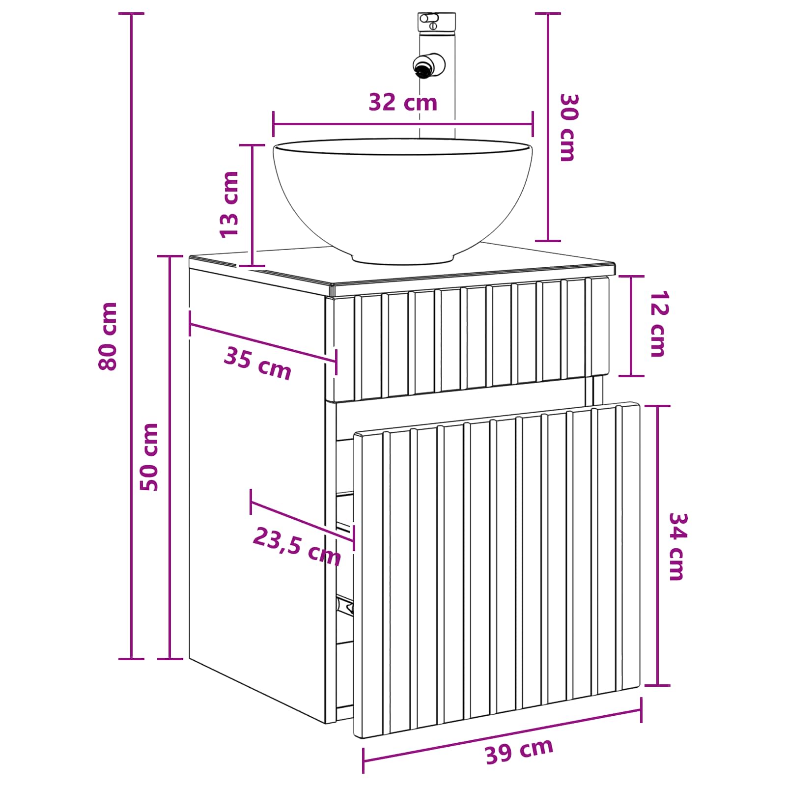 Meuble de lavabo mural Sonoma gris 39 x 35 x 63 cm