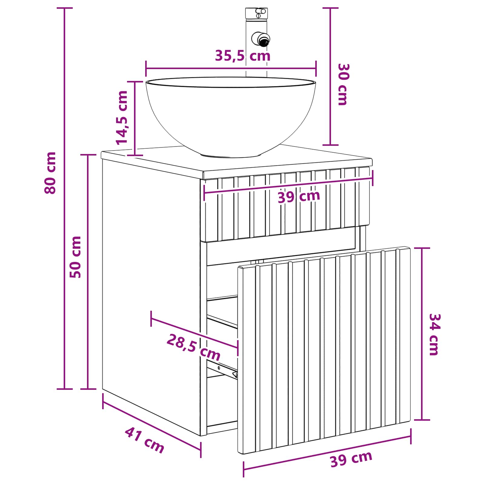 Meuble de lavabo mural Sonoma gris 39 x 41 x 64,5 cm
