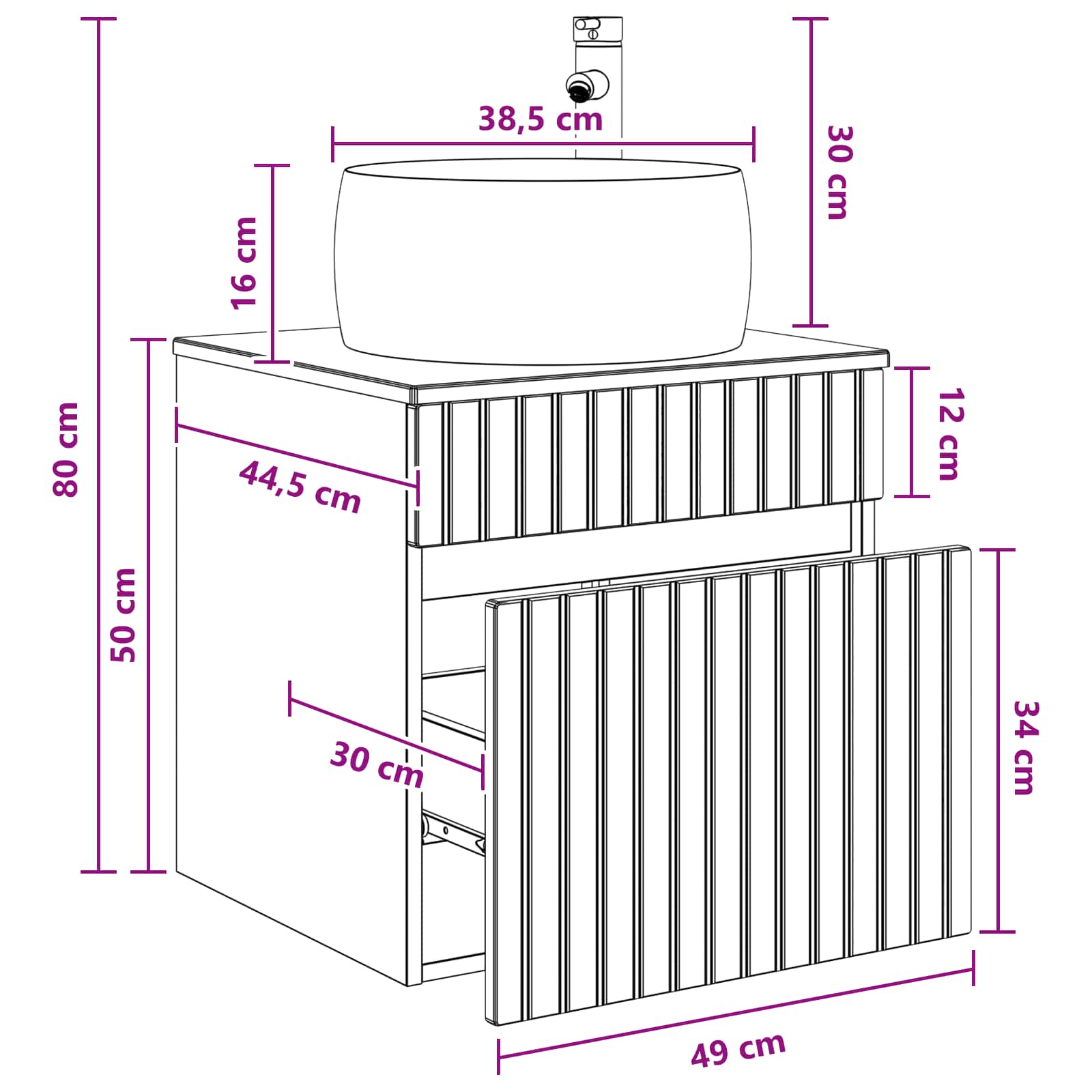 Meuble de lavabo mural Chêne fumé 49 x 44,5 x 66 cm