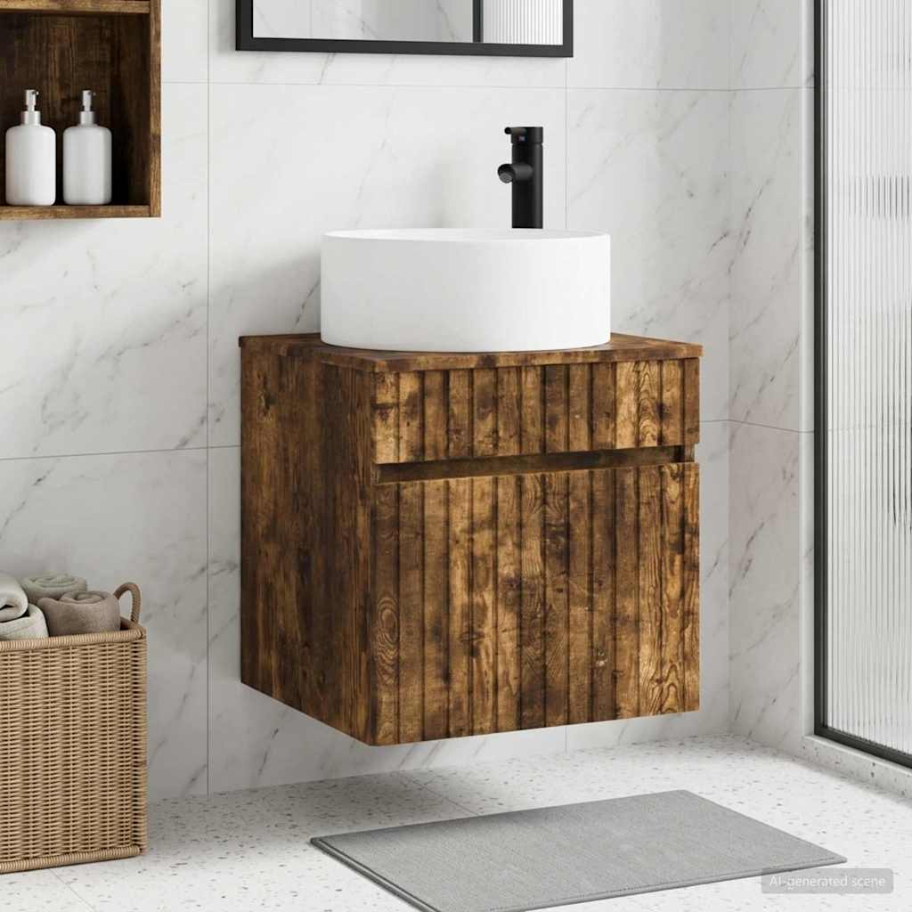 Meuble de lavabo mural Chêne fumé 49 x 44,5 x 65,5 cm