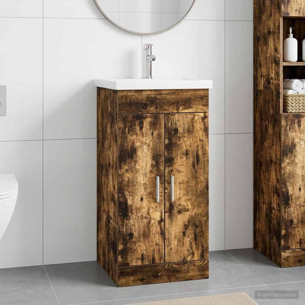 Meuble de salle de bain avec évier Chêne fumé 42 x 40 x 84,5 cm