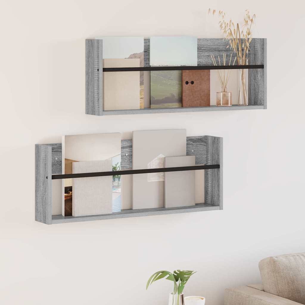Étagère à magazines 2 pcs Gris Sonoma 80 x 12 x 30 cm - XIOS