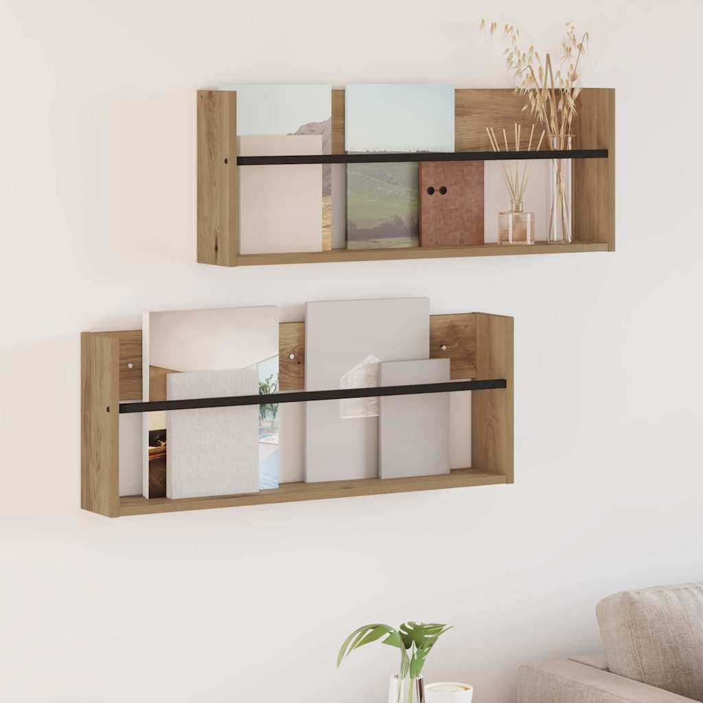 Étagère à magazines 2 pcs Chêne artisanal 80 x 12 x 30 cm - XIOS