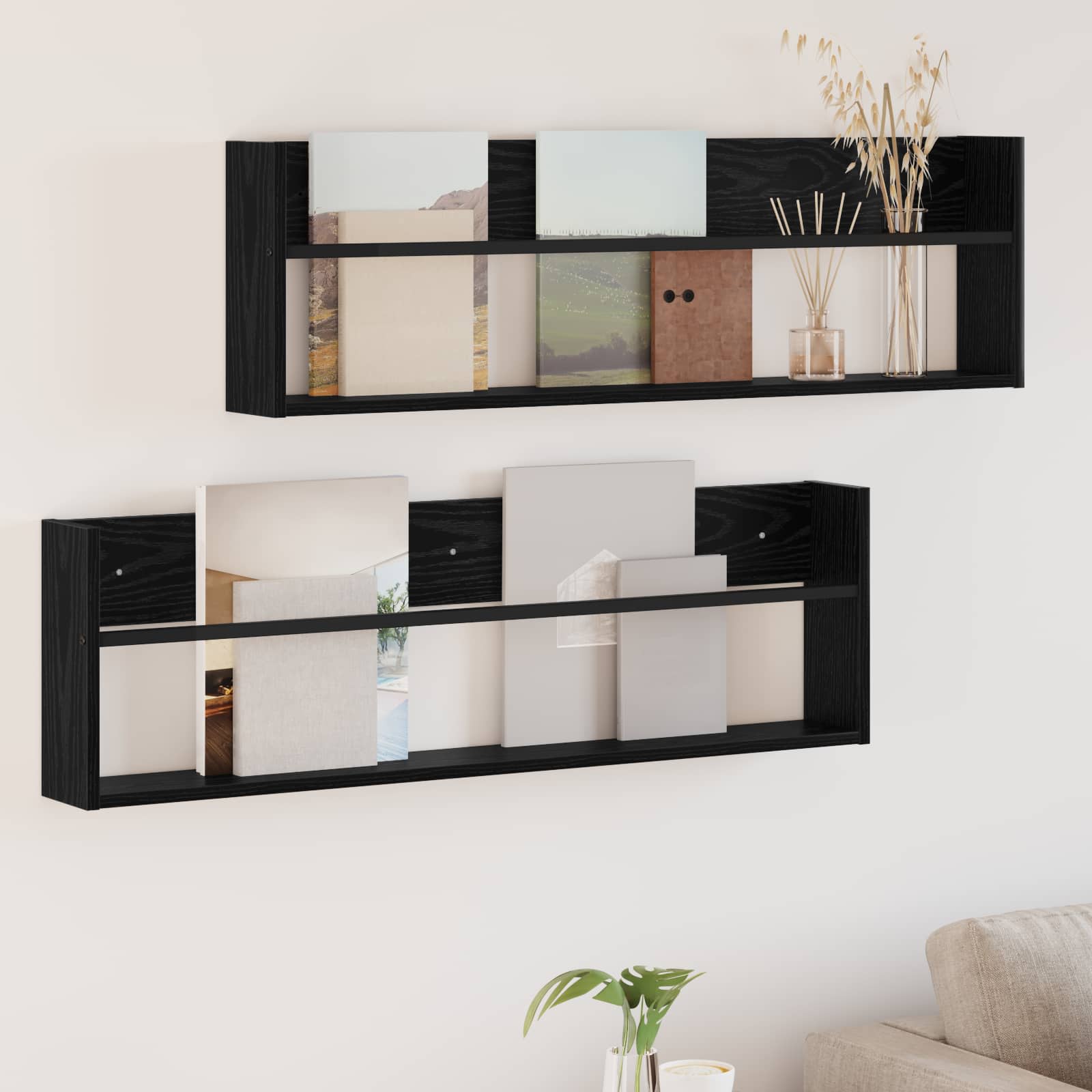 Étagère à magazines 2 pcs Chêne noir 100 x 12 x 30 cm - XIOS