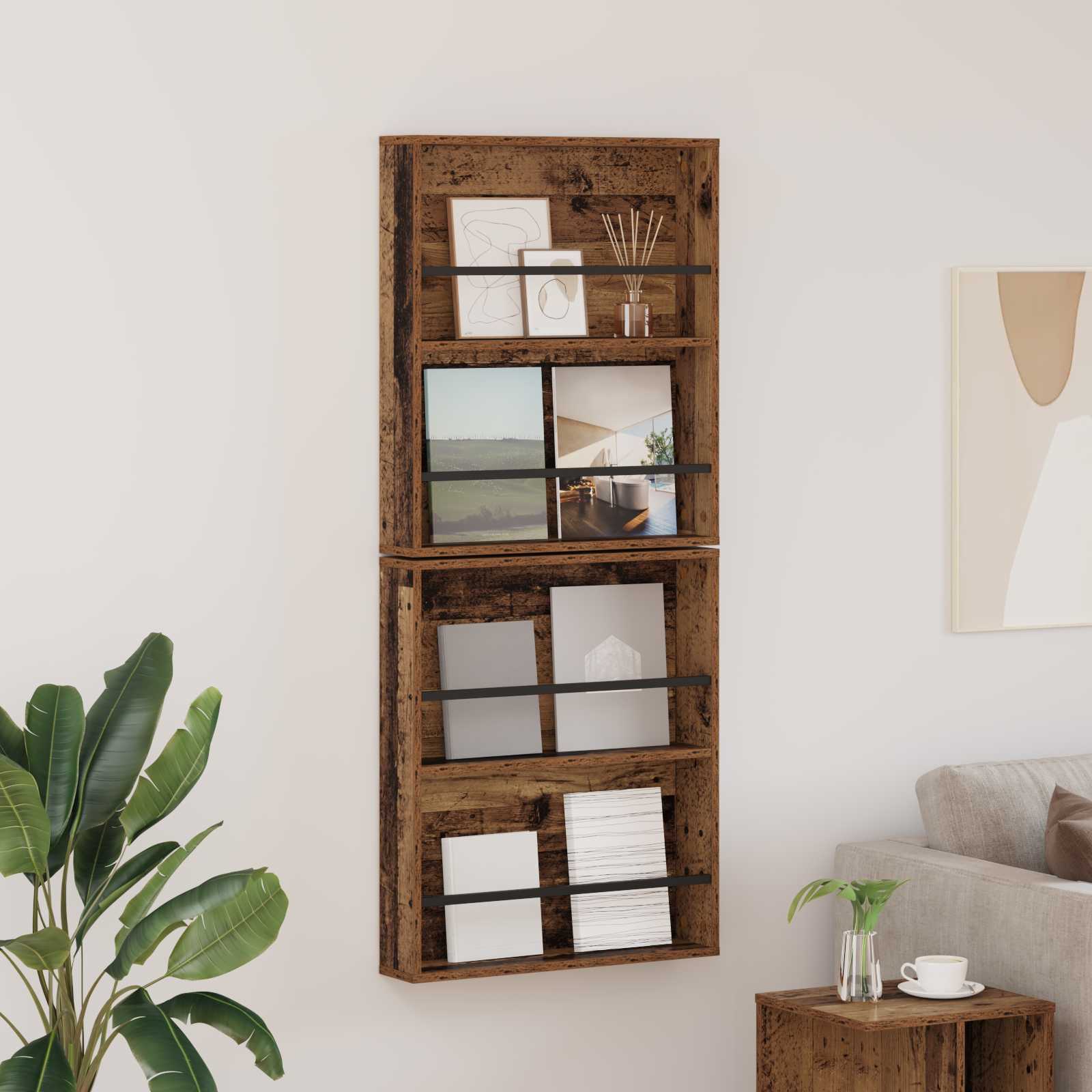 Étagère à magazines 2 pc Bois ancien 60 x 12 x 70 cm - XIOS