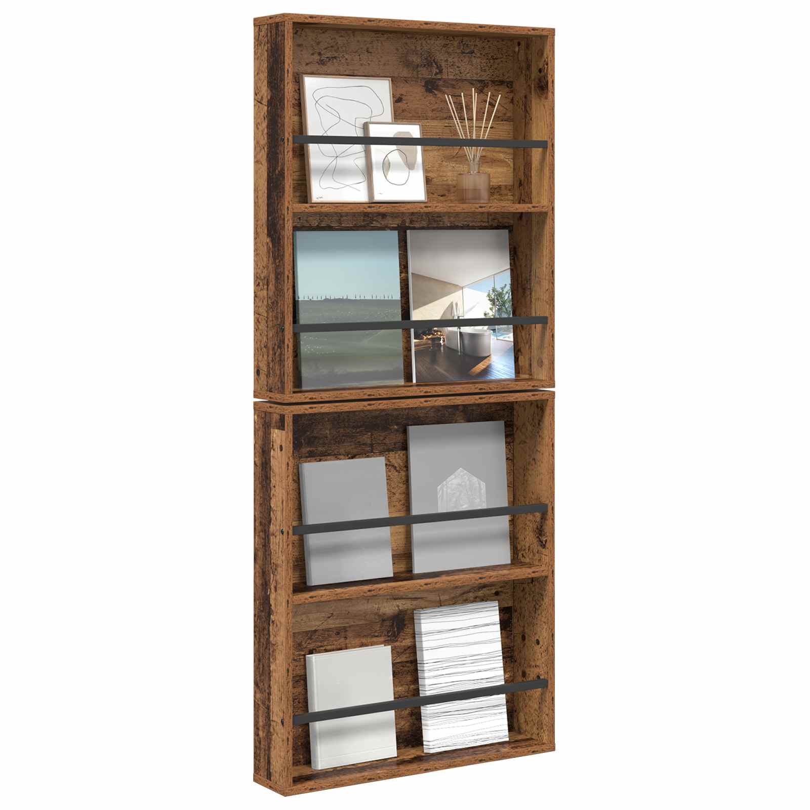 Étagère à magazines 2 pc Bois ancien 60 x 12 x 70 cm - XIOS