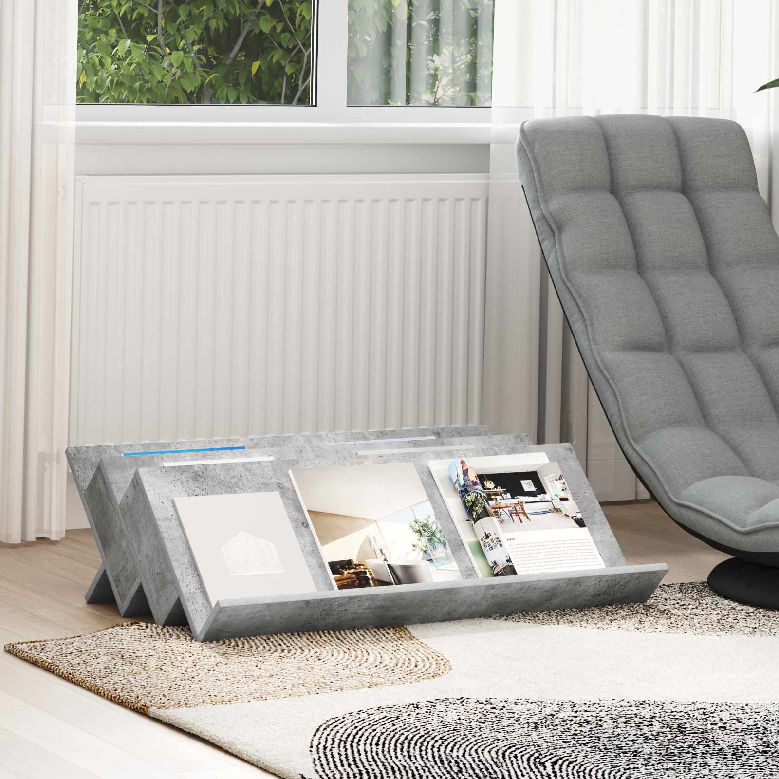 Étagère à magazines avec étagère Gris Béton 90 x 53 x 28,5 cm - XIOS