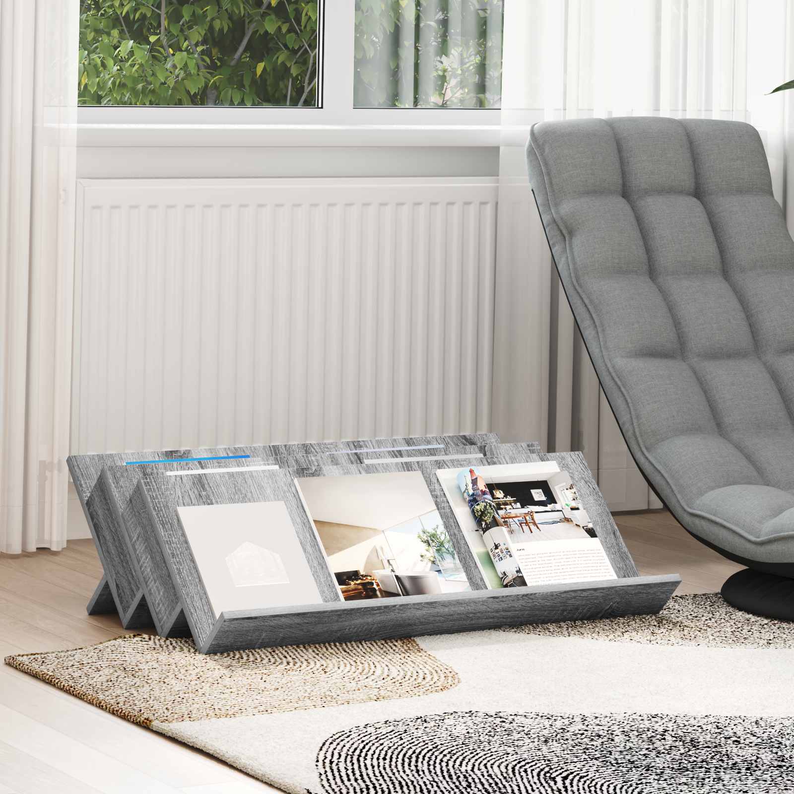 Étagère à magazines avec étagère Gris Sonoma 90 x 53 x 28,5 cm - XIOS