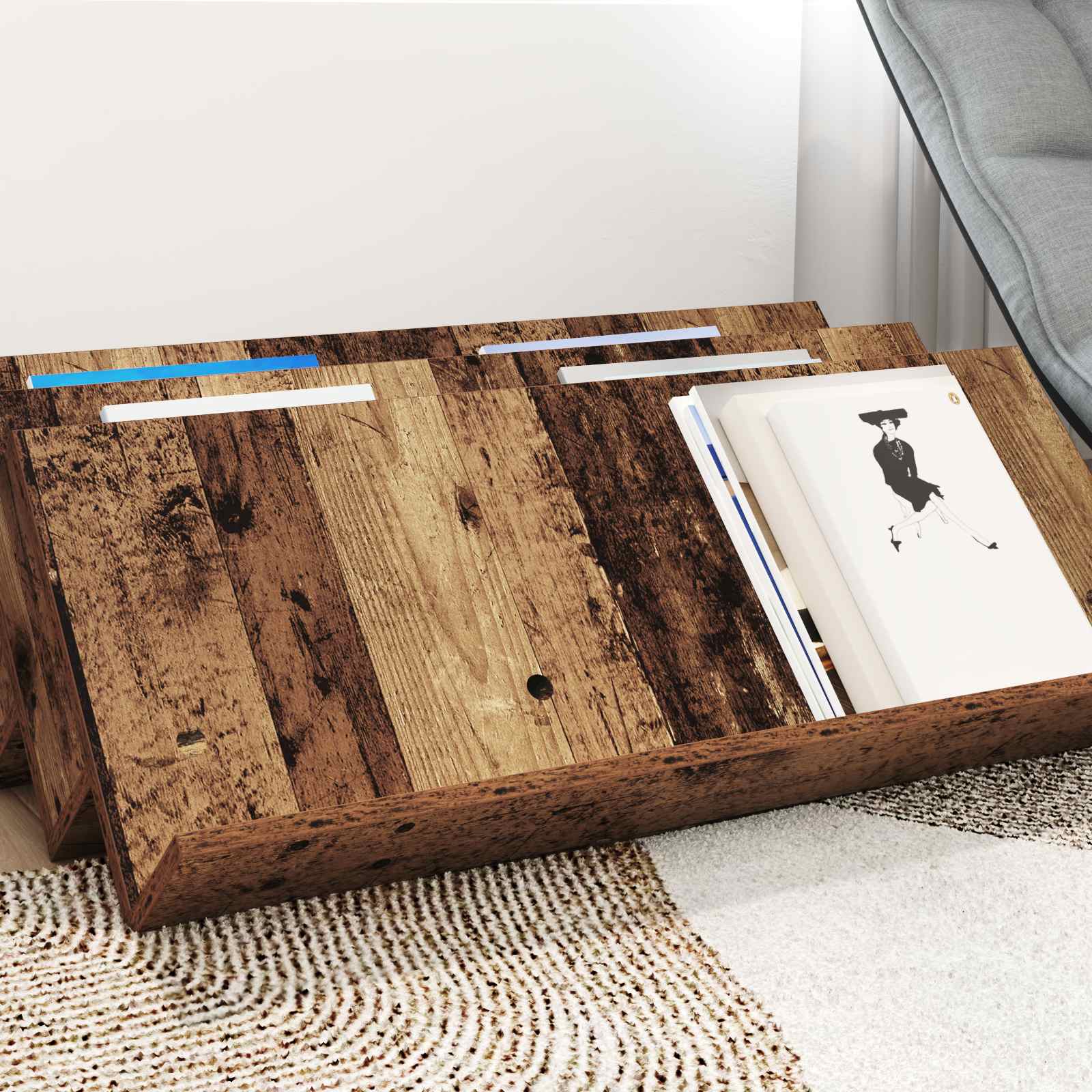 Étagère à magazines avec étagère Bois ancien 90 x 53 x 28,5 cm - XIOS