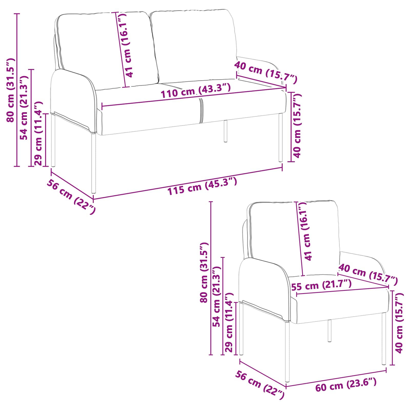 Ensembles de canapés 3 pcs Gris clair 115 x 56 x 80 cm - XIOS