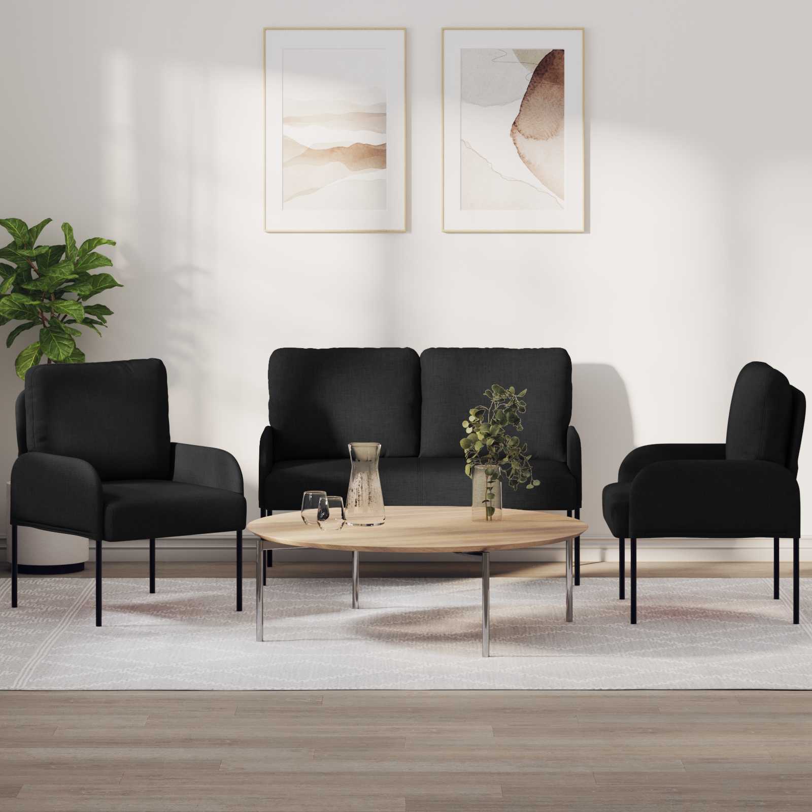 Ensembles de canapés 3 pcs Noir 115 x 56 x 80 cm Contreplaqué - XIOS