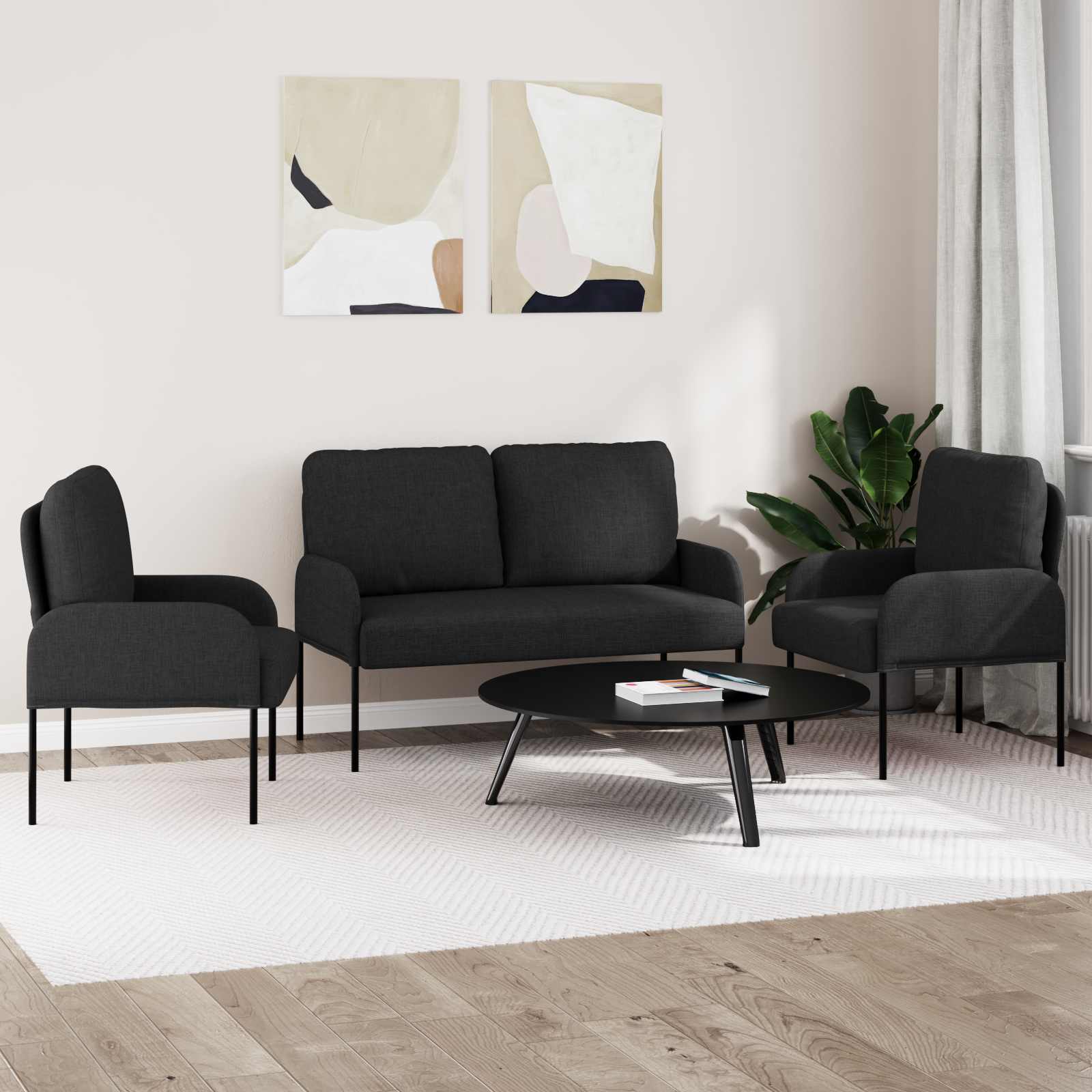 Ensembles de canapés 3 pcs Noir 115 x 56 x 80 cm Contreplaqué - XIOS