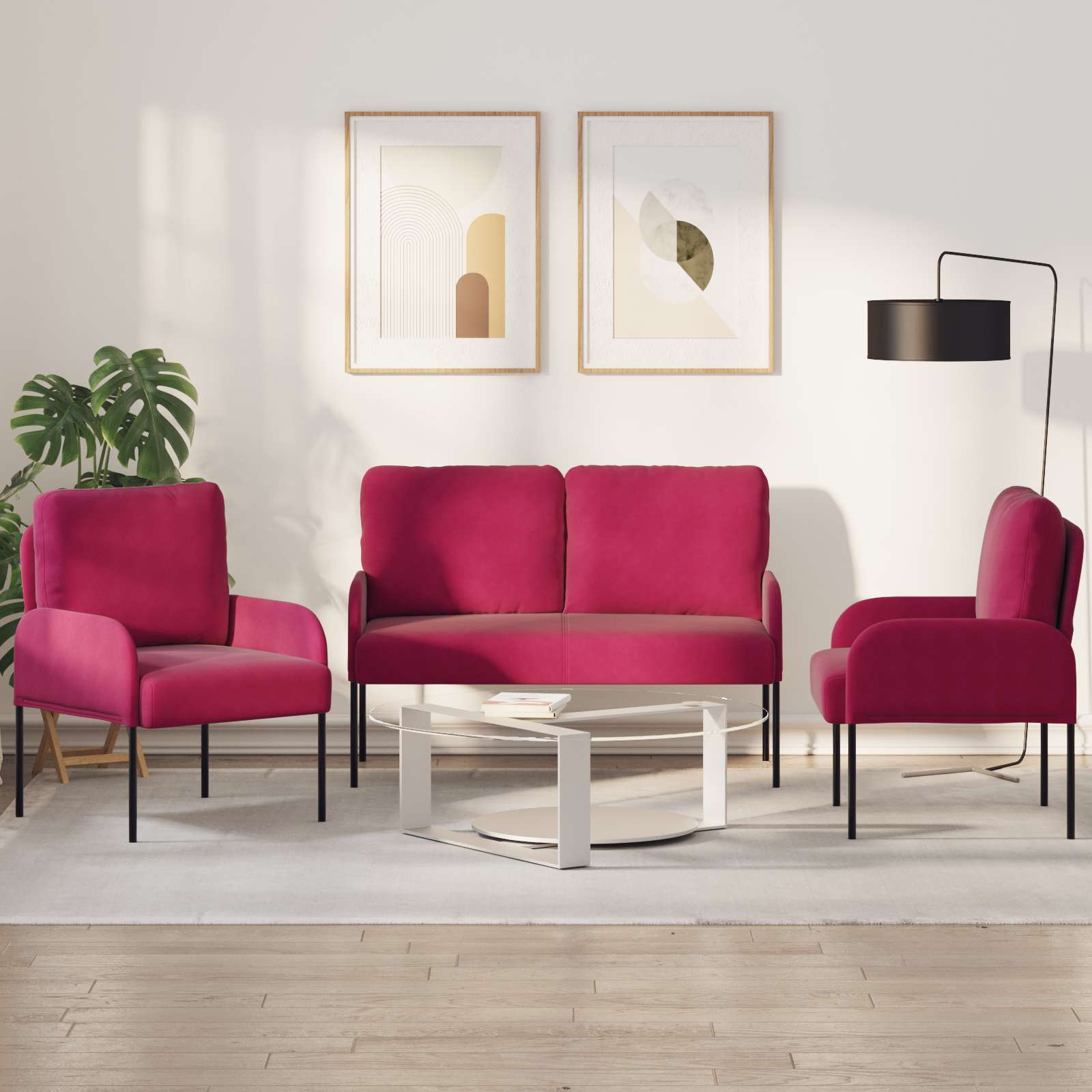 Ensembles de canapés 3 pcs Bordeaux 115 x 56 x 80 cm - XIOS
