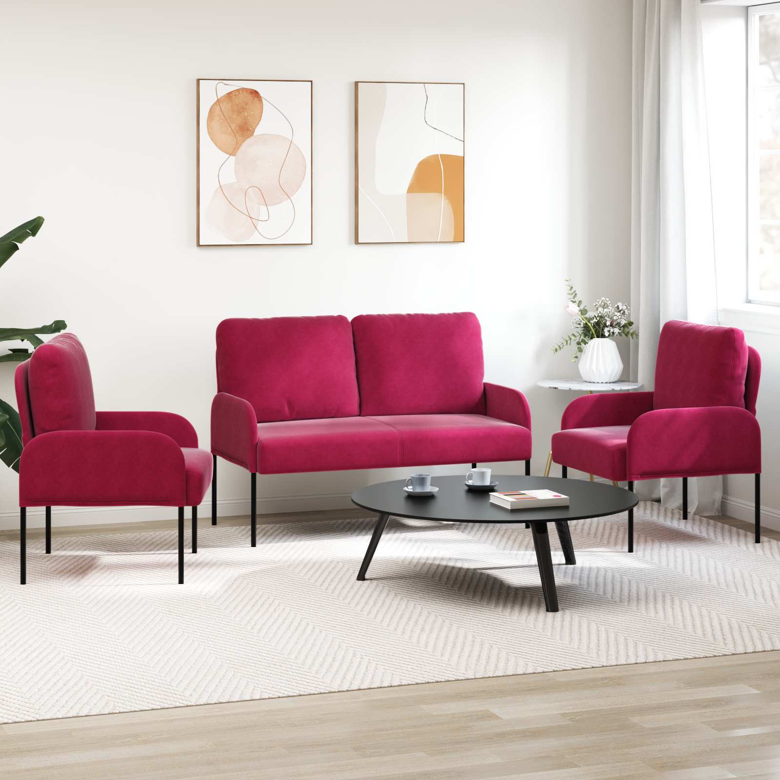 Ensembles de canapés 3 pcs Bordeaux 115 x 56 x 80 cm - XIOS