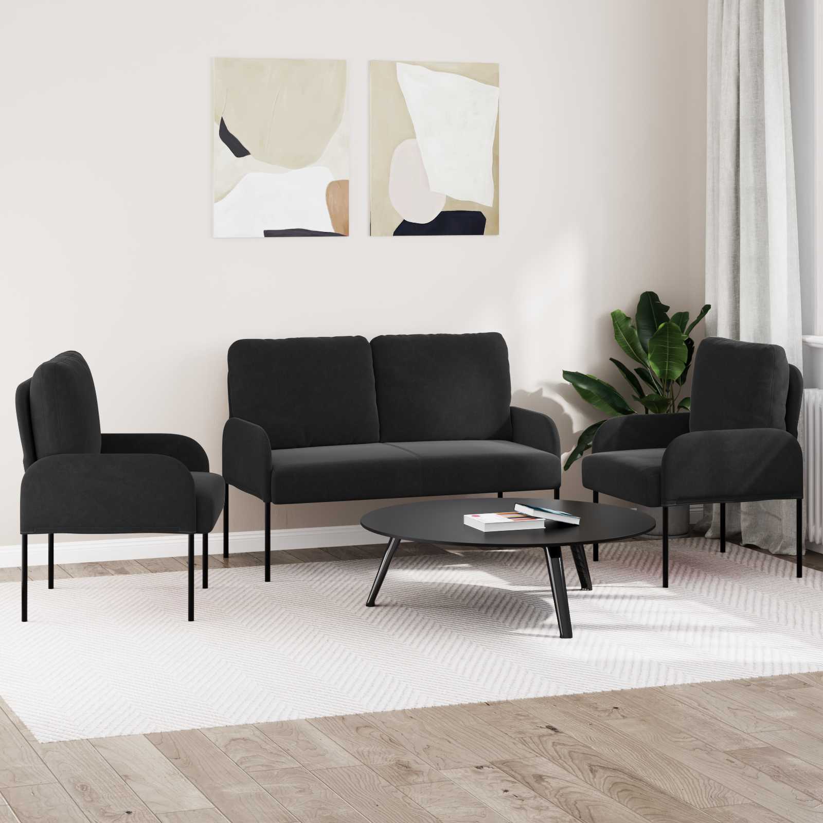 Ensembles de canapés 3 pcs Noir 115 x 56 x 80 cm Contreplaqué - XIOS