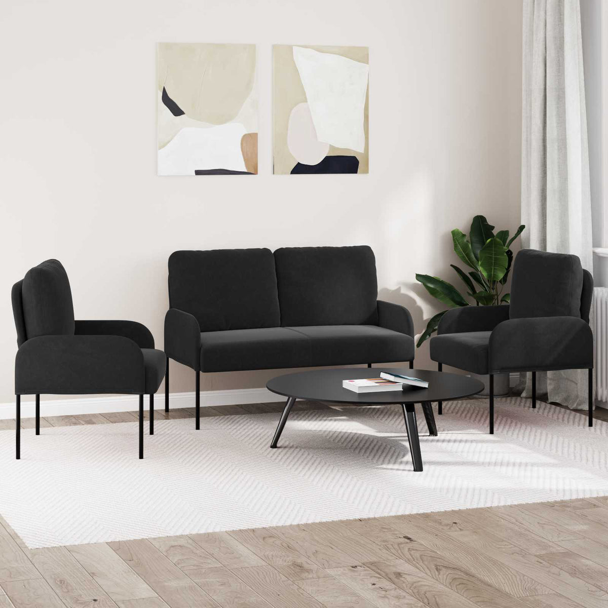 Ensembles de canapés 3 pc Noir Contreplaqué