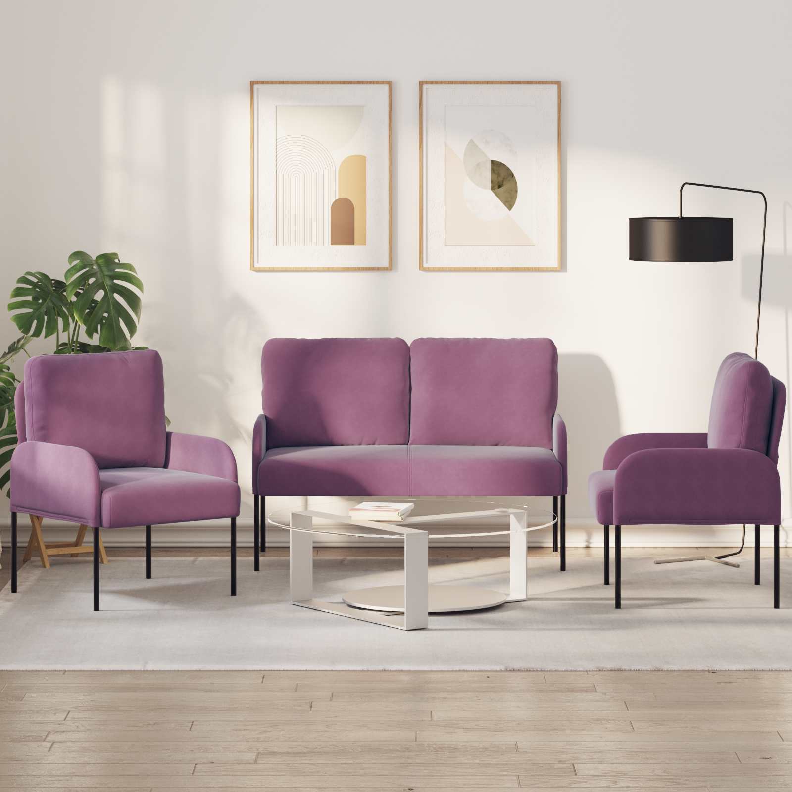 Ensembles de canapés 3 pcs Violet 115 x 56 x 80 cm Contreplaqué - XIOS