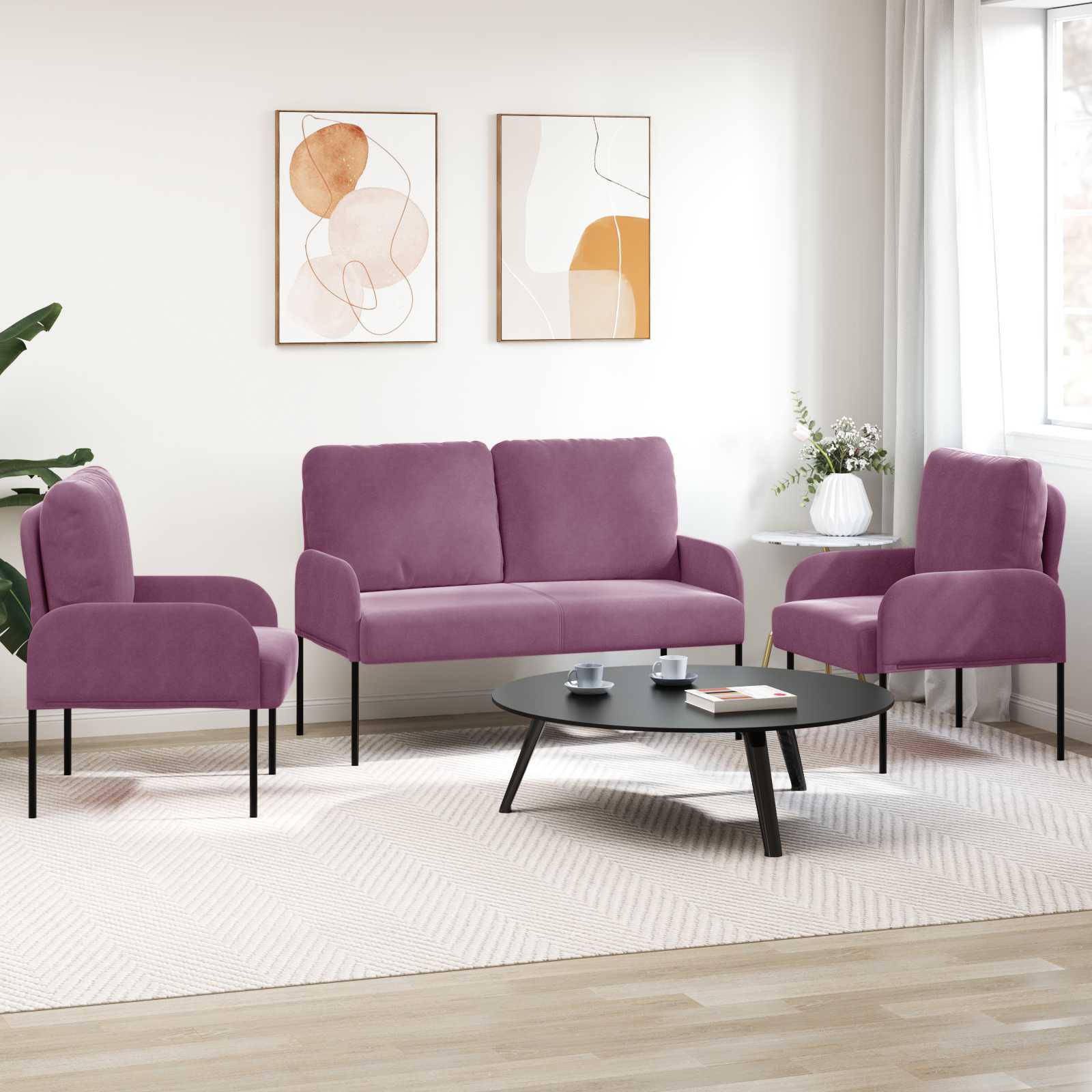 Ensembles de canapés 3 pcs Violet 115 x 56 x 80 cm Contreplaqué - XIOS