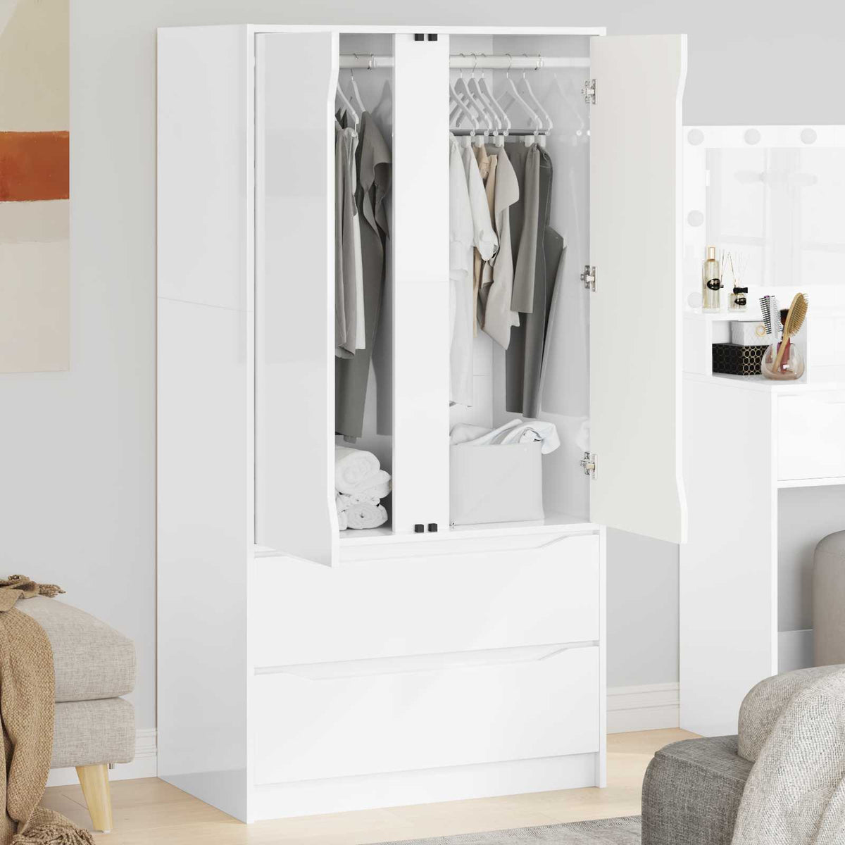 Armoire Blanc Brillant 79,5 x 49 x 156 cm Bois d’ingénierie