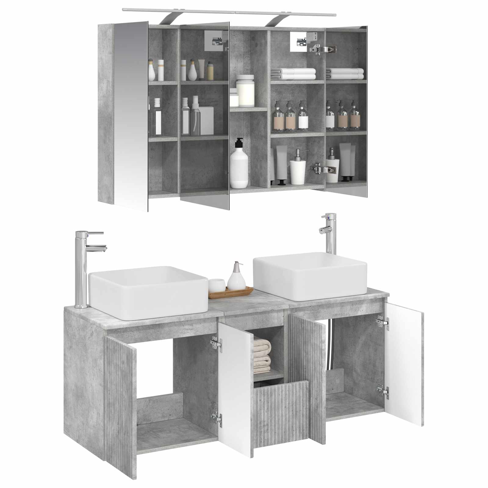Ensemble d'armoire de salle de bain 4 pcs Gris béton - XIOS