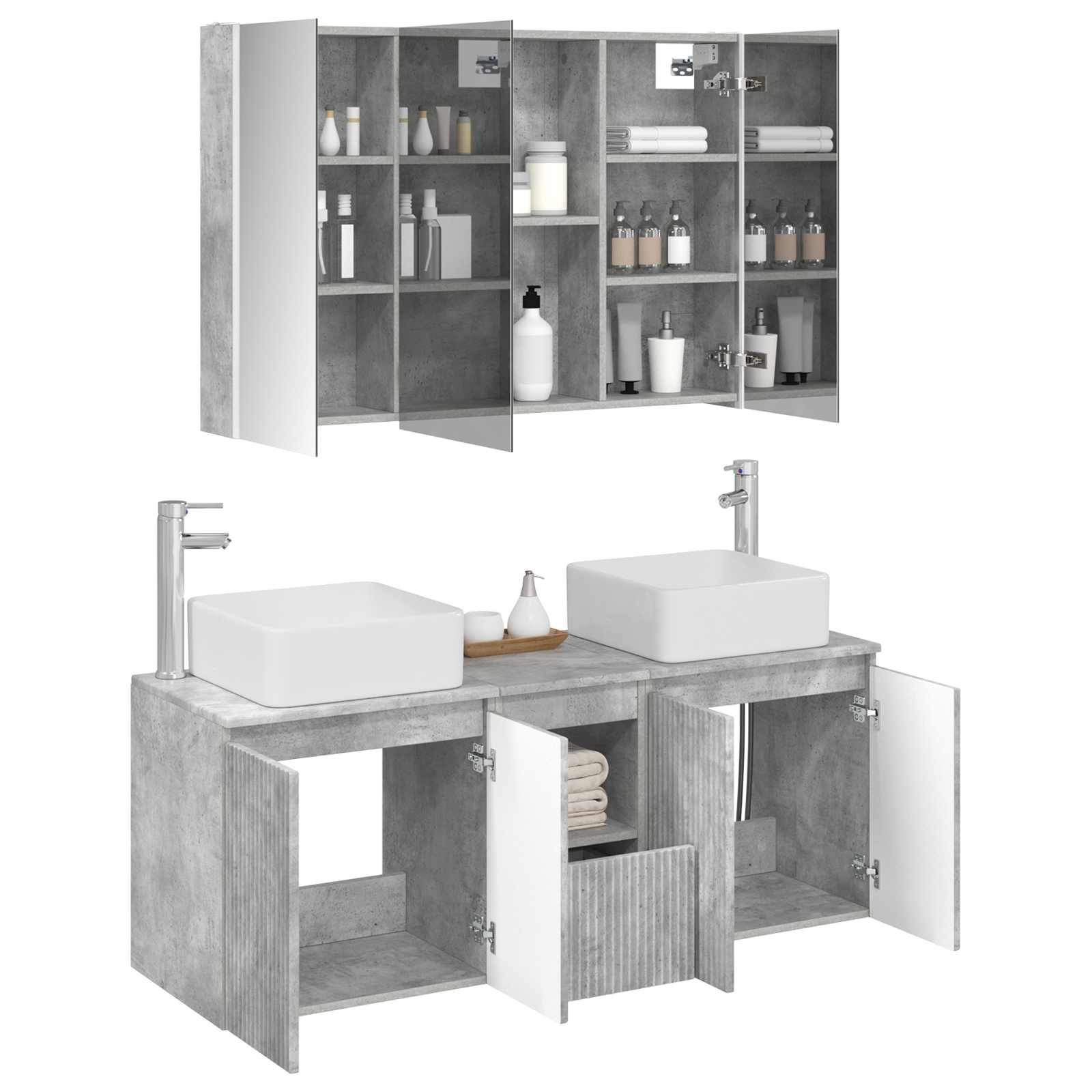 Ensemble d'armoire de salle de bain 4 pcs Gris béton - XIOS
