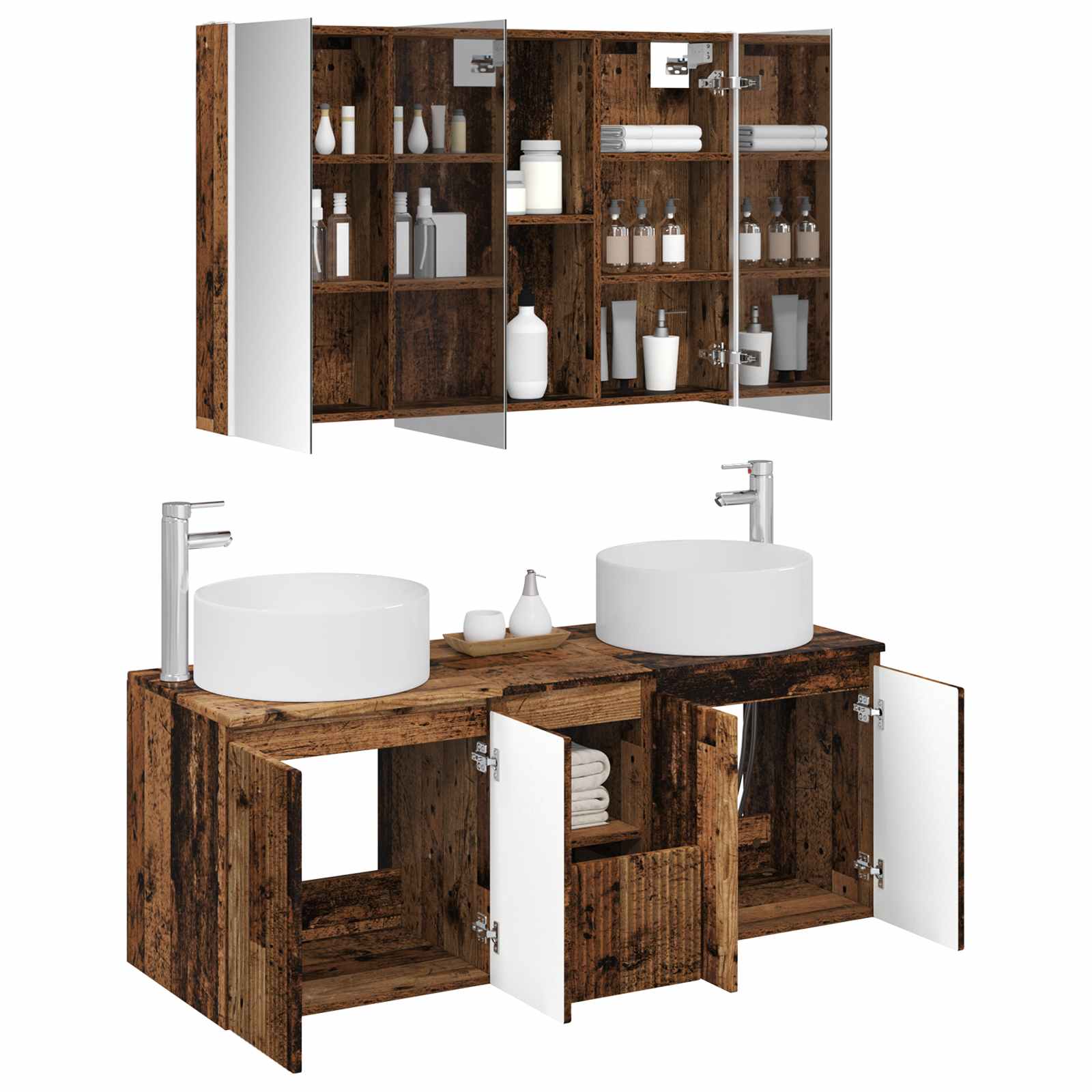Ensemble d'armoire de salle de bain 4 pcs Bois ancien - XIOS