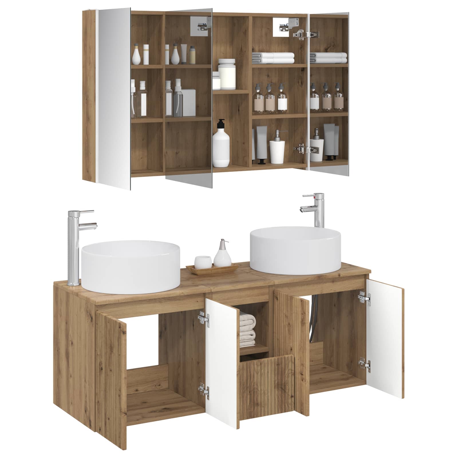 Ensemble d'armoire de salle de bain 4 pcs Chêne artisanal - XIOS