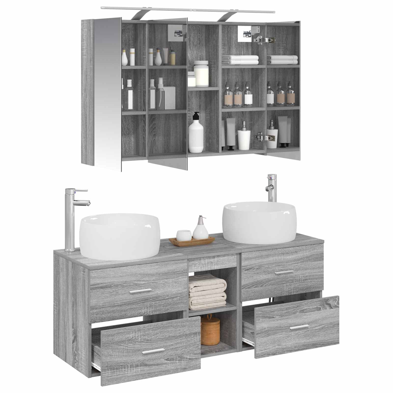 Ensemble de mobilier de salle de bain 4 pcs Sonoma gris