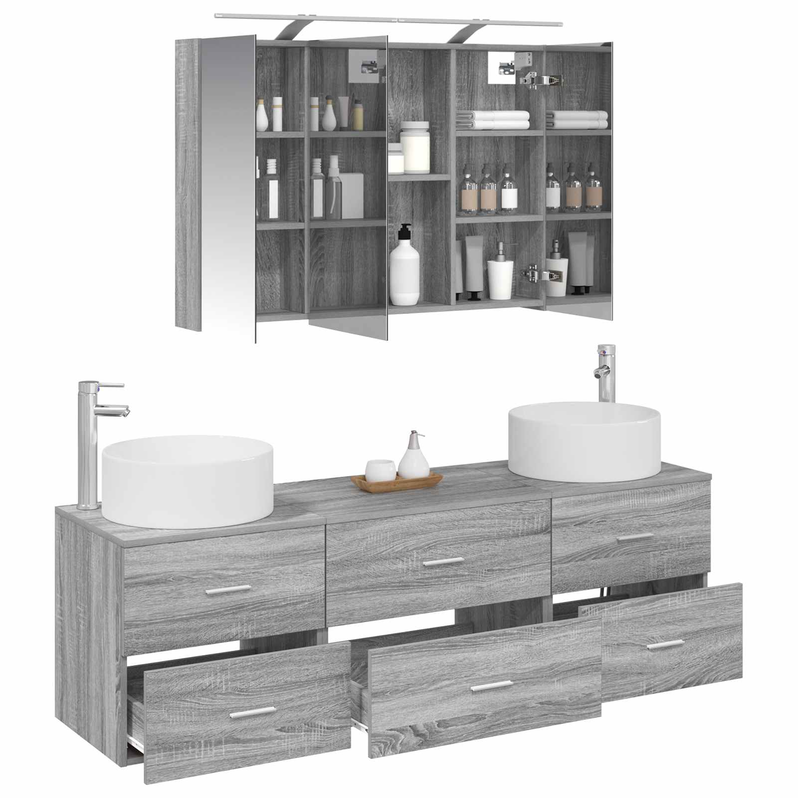 Ensemble de mobilier de salle de bain 4 pcs Sonoma gris