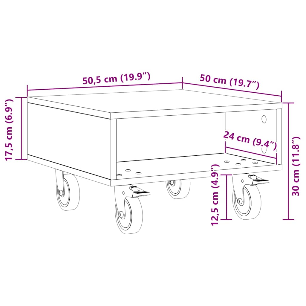 Table d'appoint avec roues Chêne Sonoma 50,5 x 50 x 30 cm - XIOS