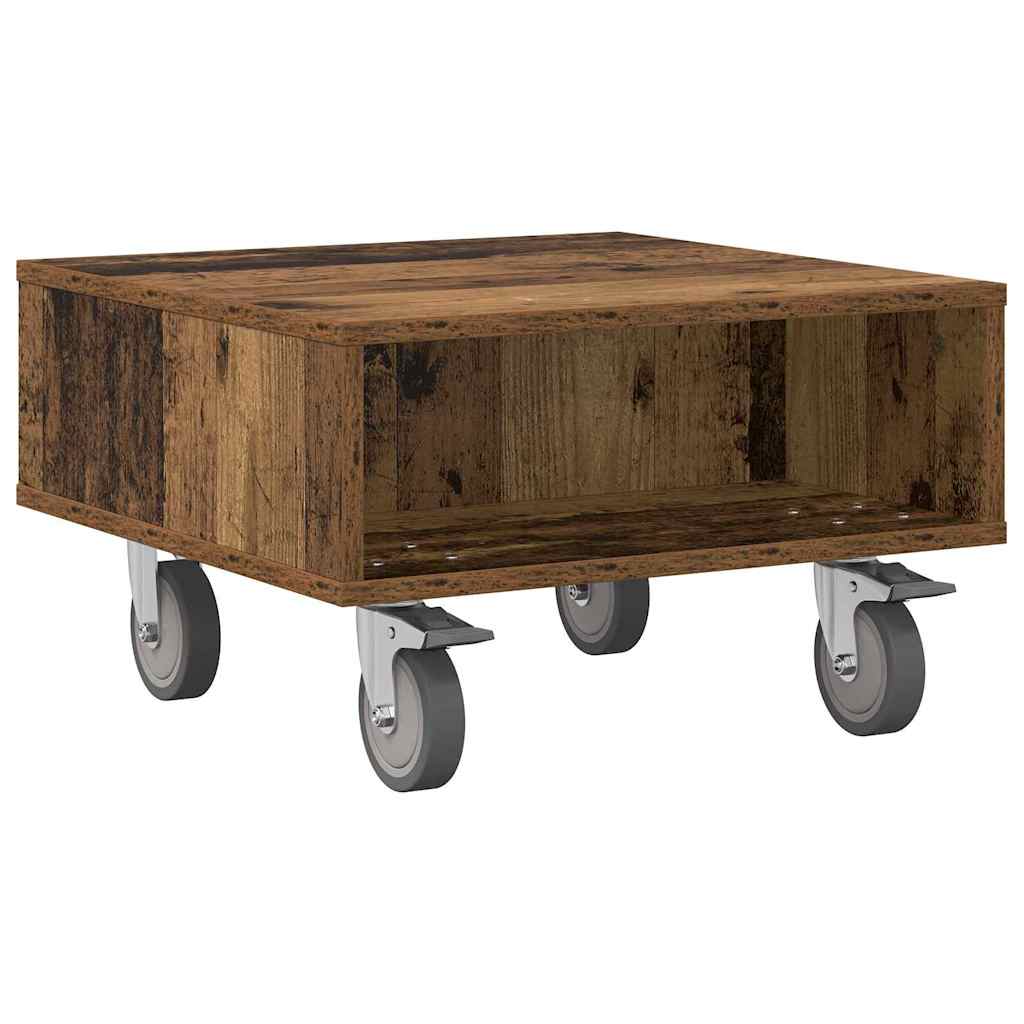 Table d'appoint avec roues Bois ancien 50 x 50 x 30 cm - XIOS