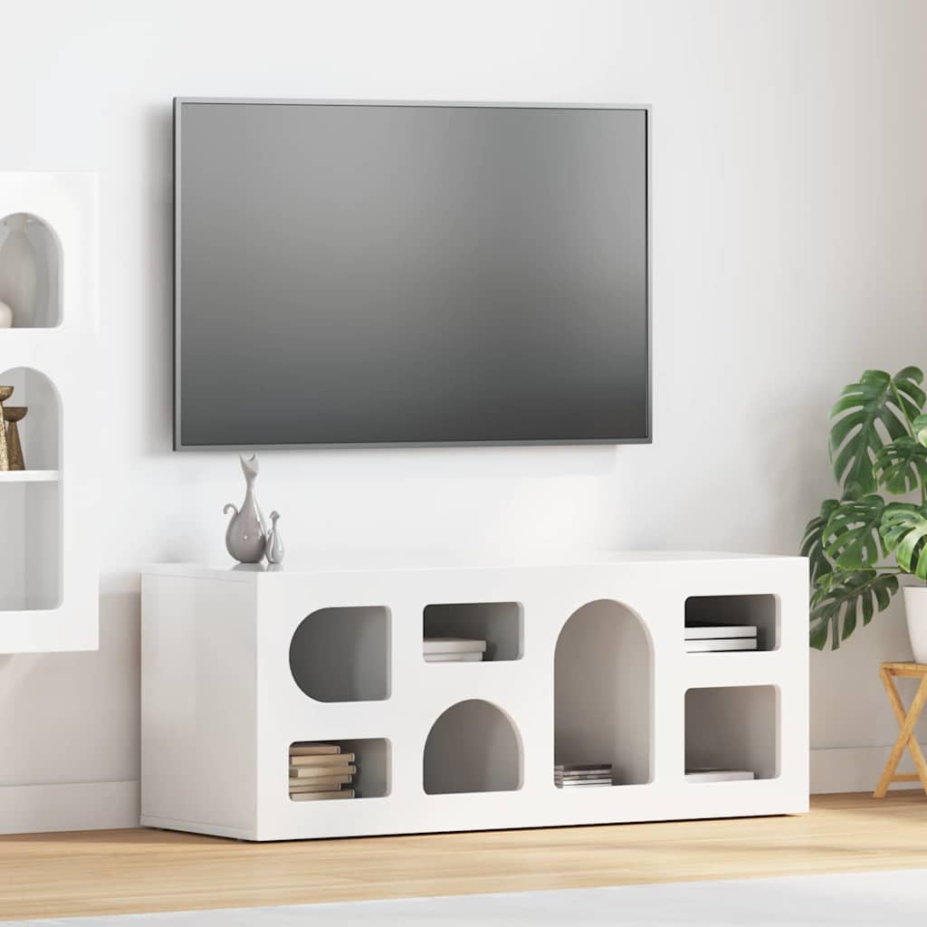 Meuble TV Blanc brillant 100 x 35 x 40 cm Bois d'ingénierie - XIOS