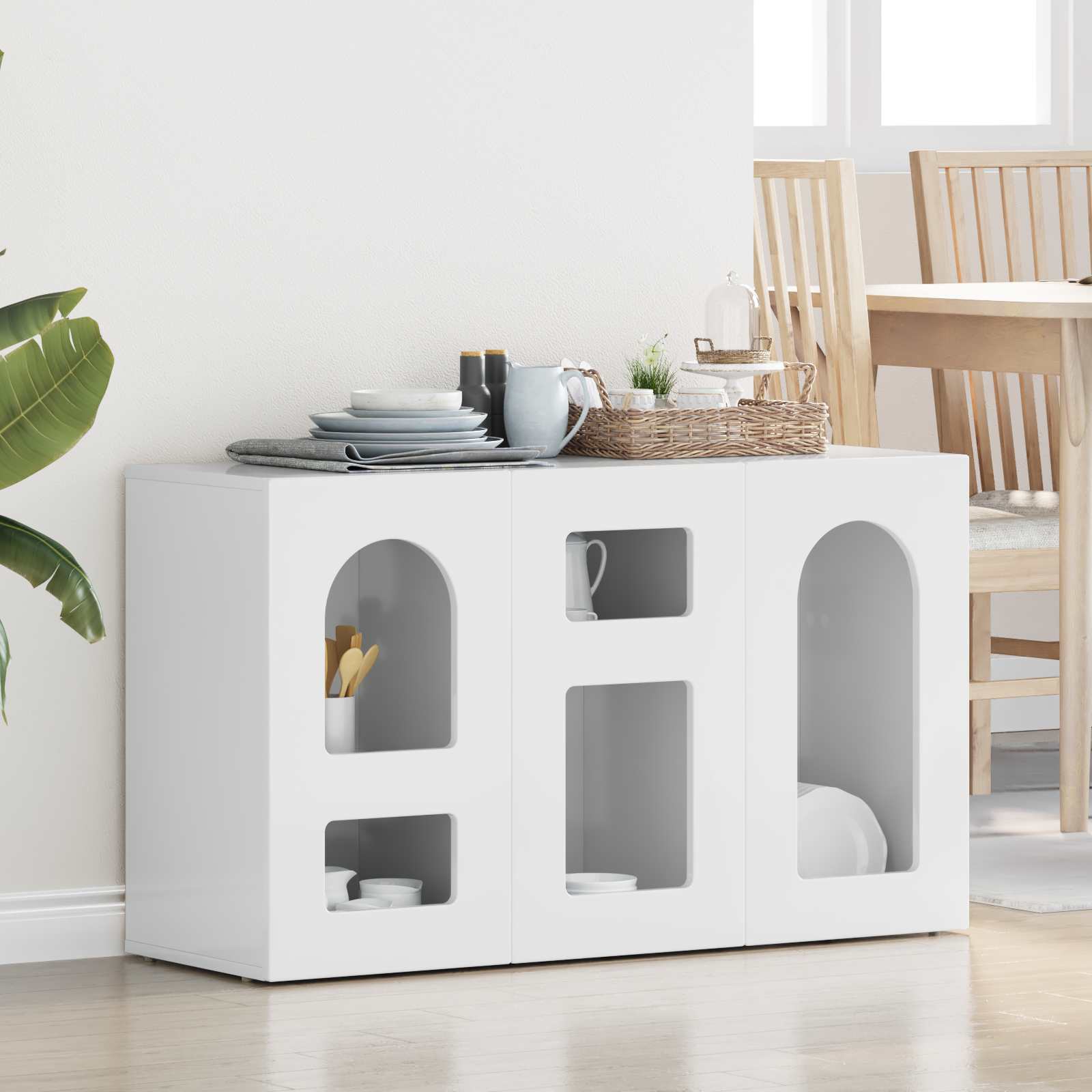 Buffet Blanc brillant 100 x 35 x 59 cm Bois d'ingénierie - XIOS