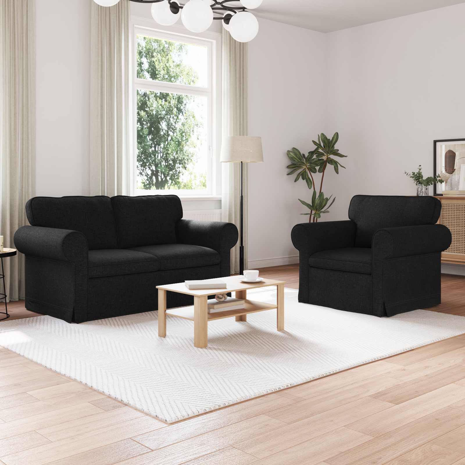 Ensemble de Canapés 2 pc Noir tissu