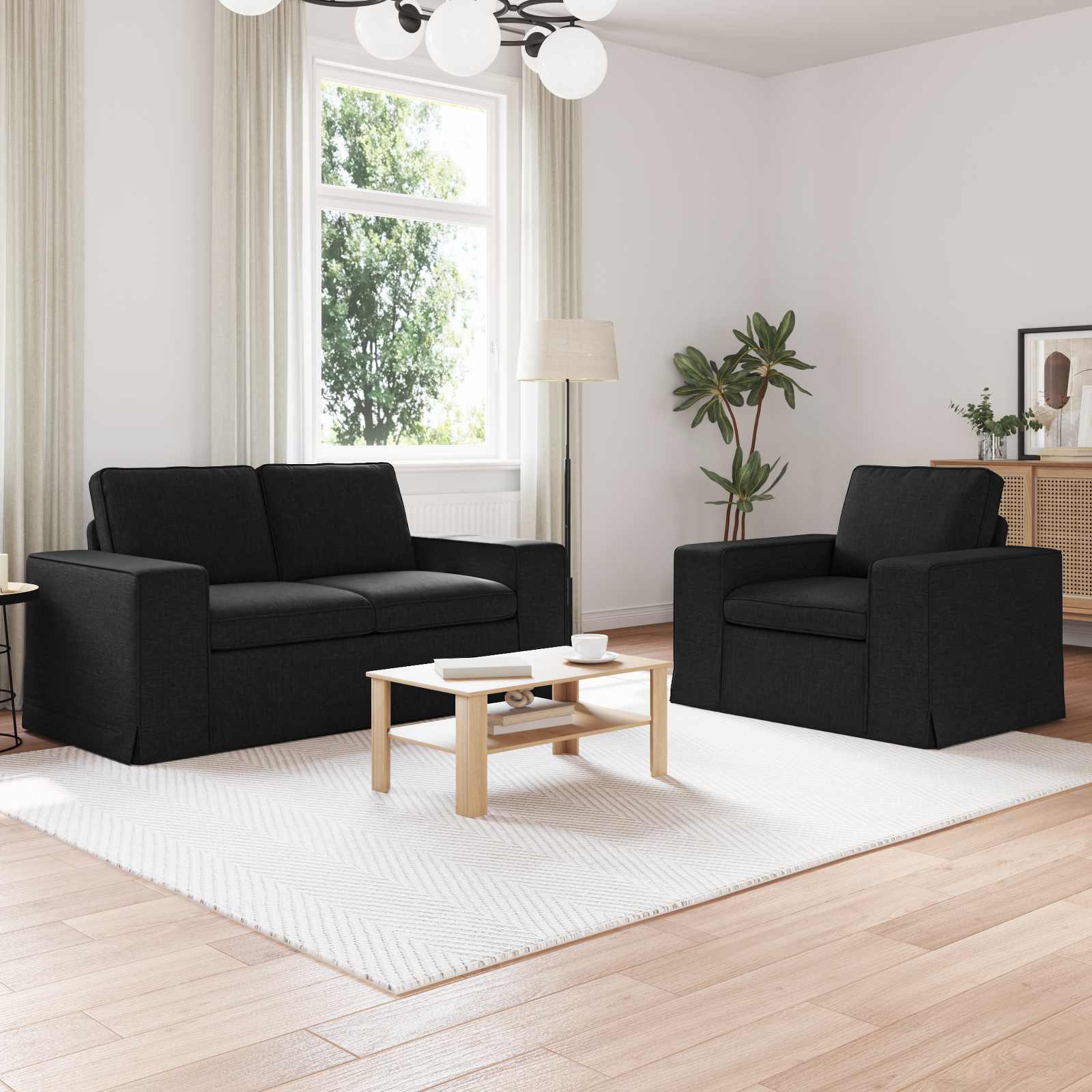 Ensemble de Canapés 2 pc Noir tissu