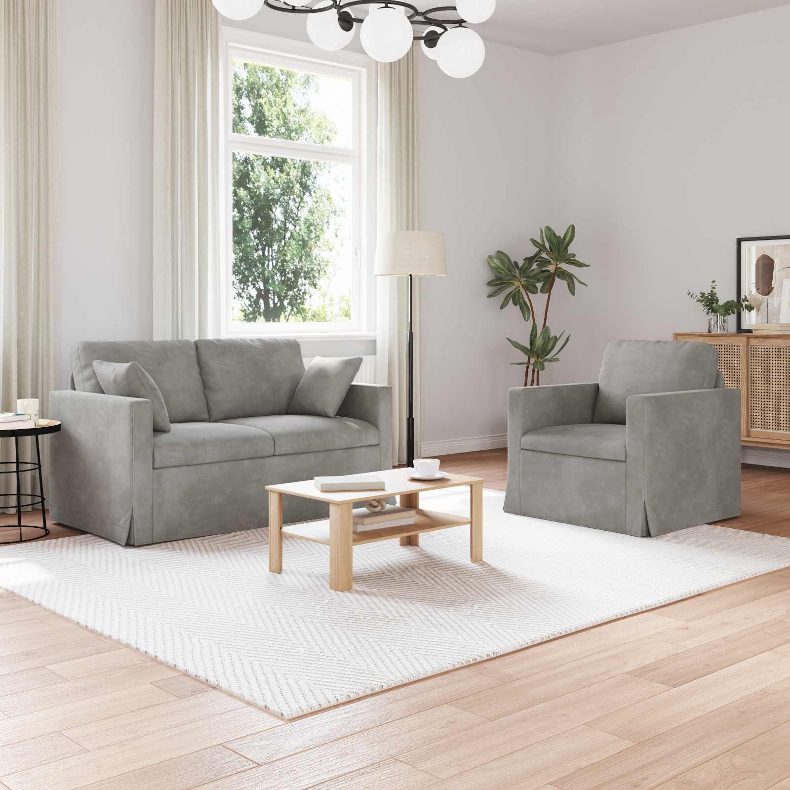 Ensemble de Canapés 2 pcs Gris clair 138 x 78 x 80 cm Velours - XIOS