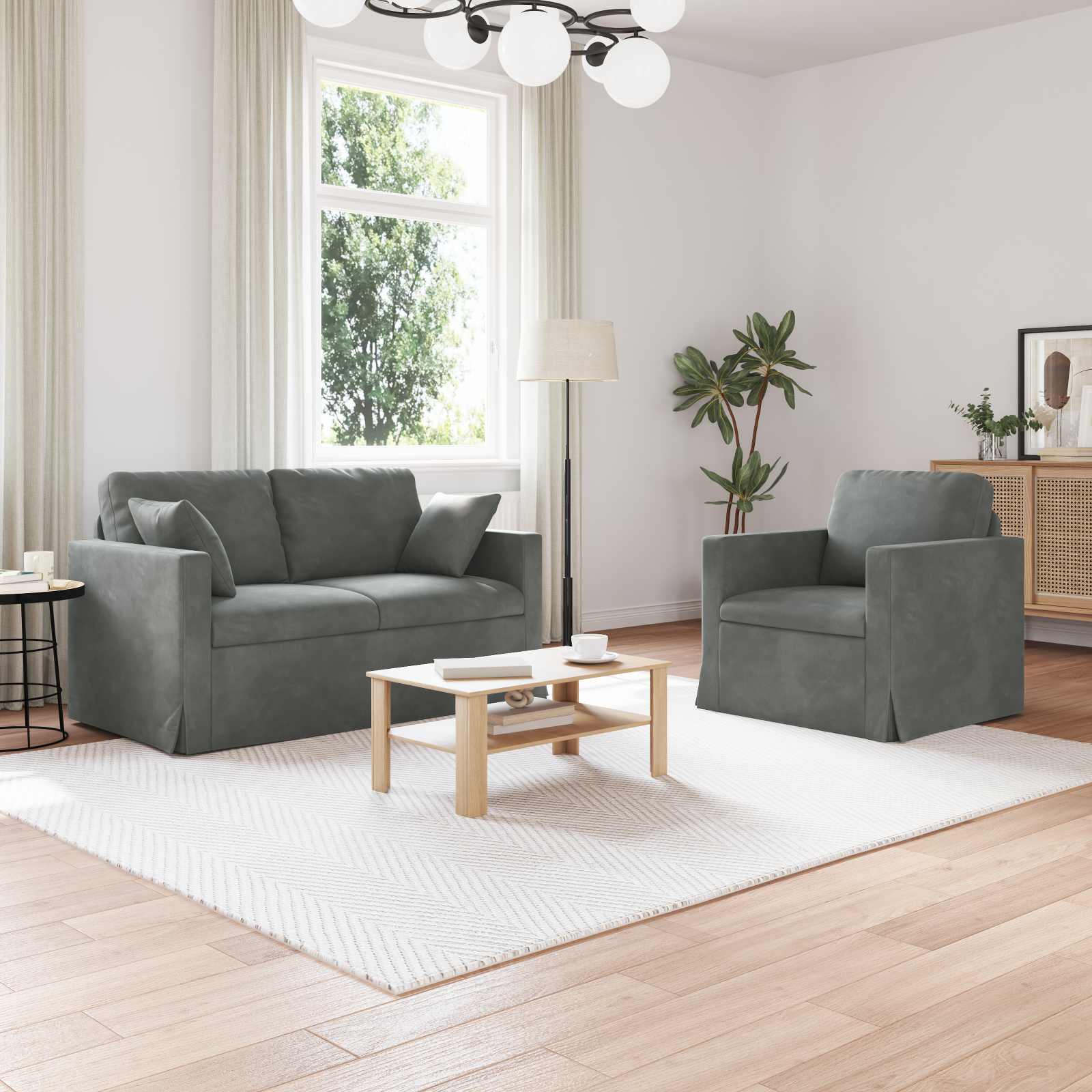 Ensemble de Canapés 2 pcs Gris foncé 138 x 78 x 80 cm Velours - XIOS