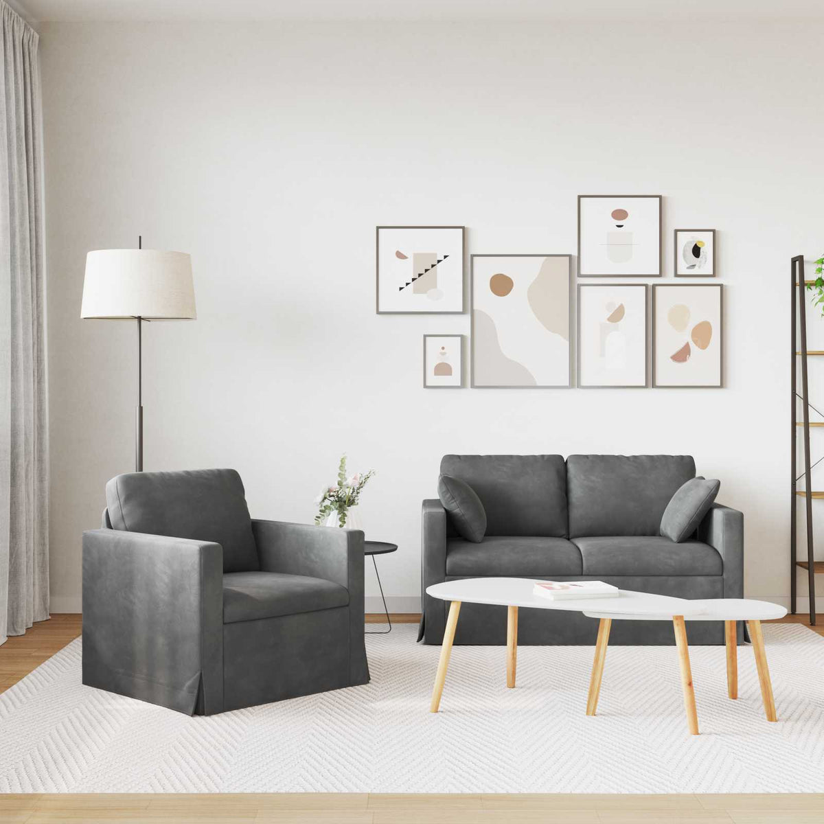 Ensemble de Canapés 2 pc Gris foncé Velours