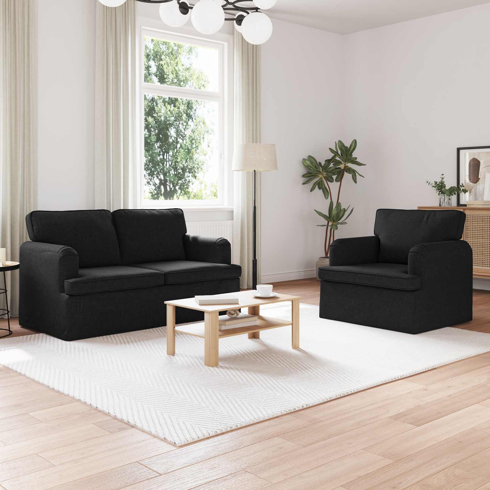 Ensemble de Canapés 2 pc Noir tissu