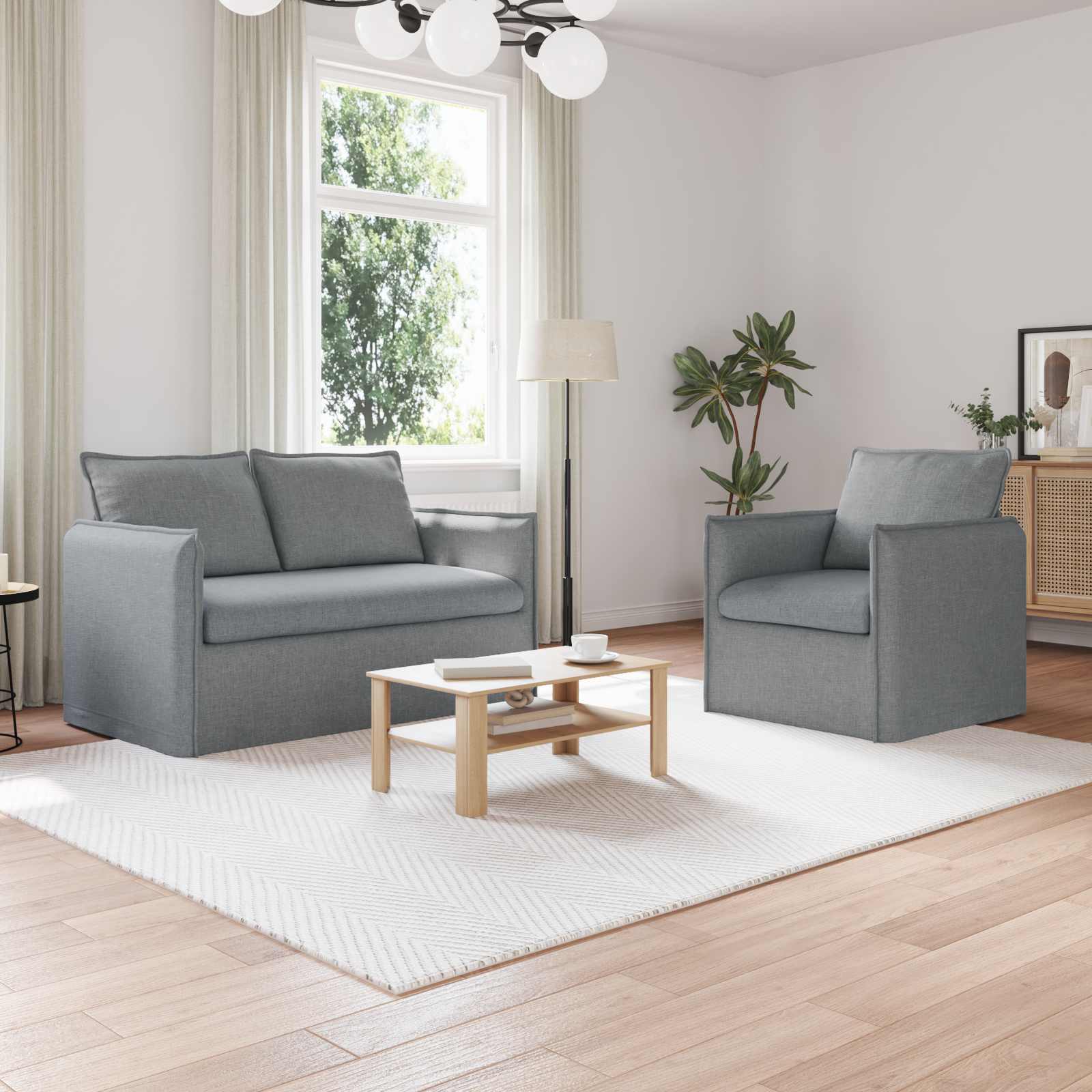 Ensemble de Canapés 2 pc Gris clair Tissu