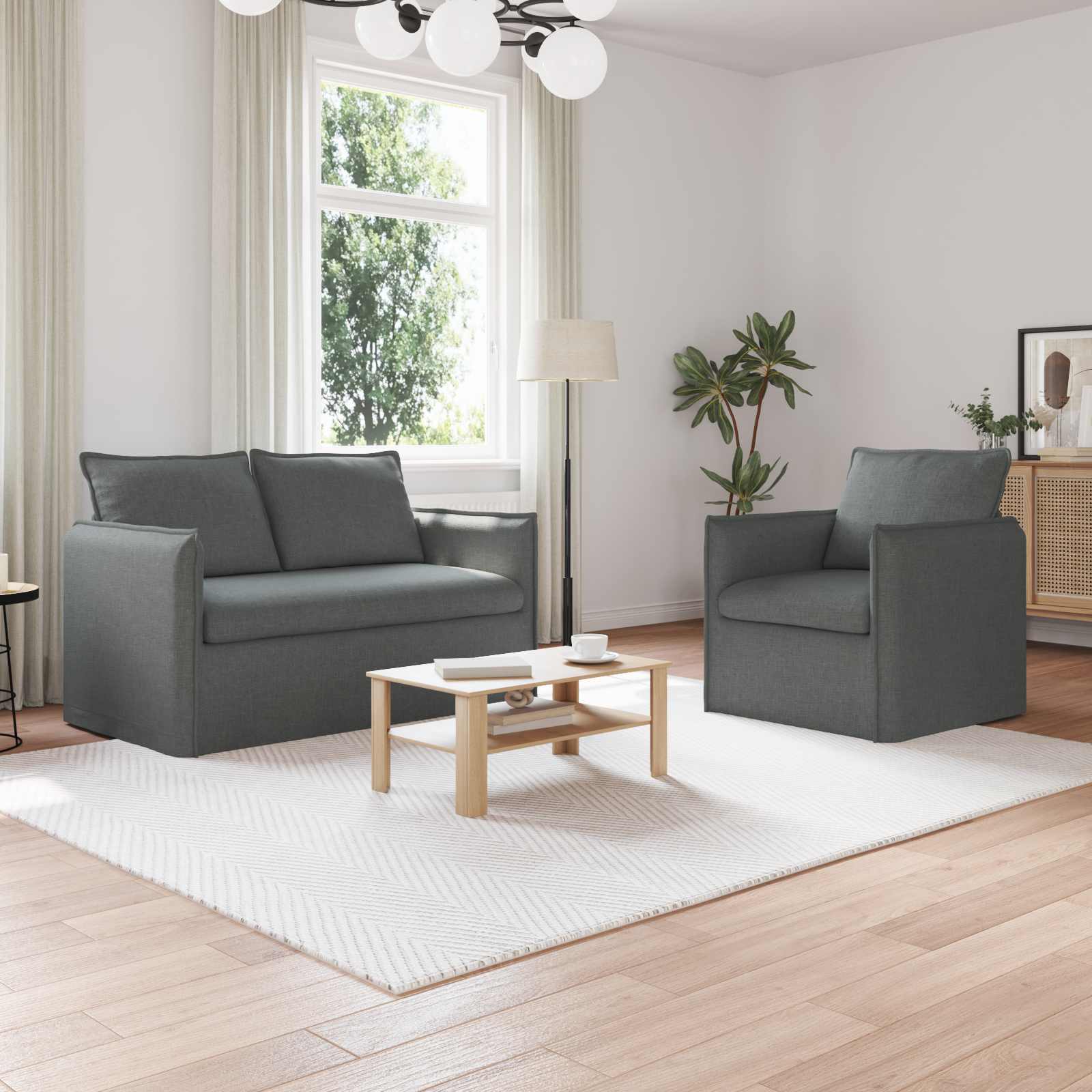 Ensemble de Canapés 2 pc Gris foncé Tissu