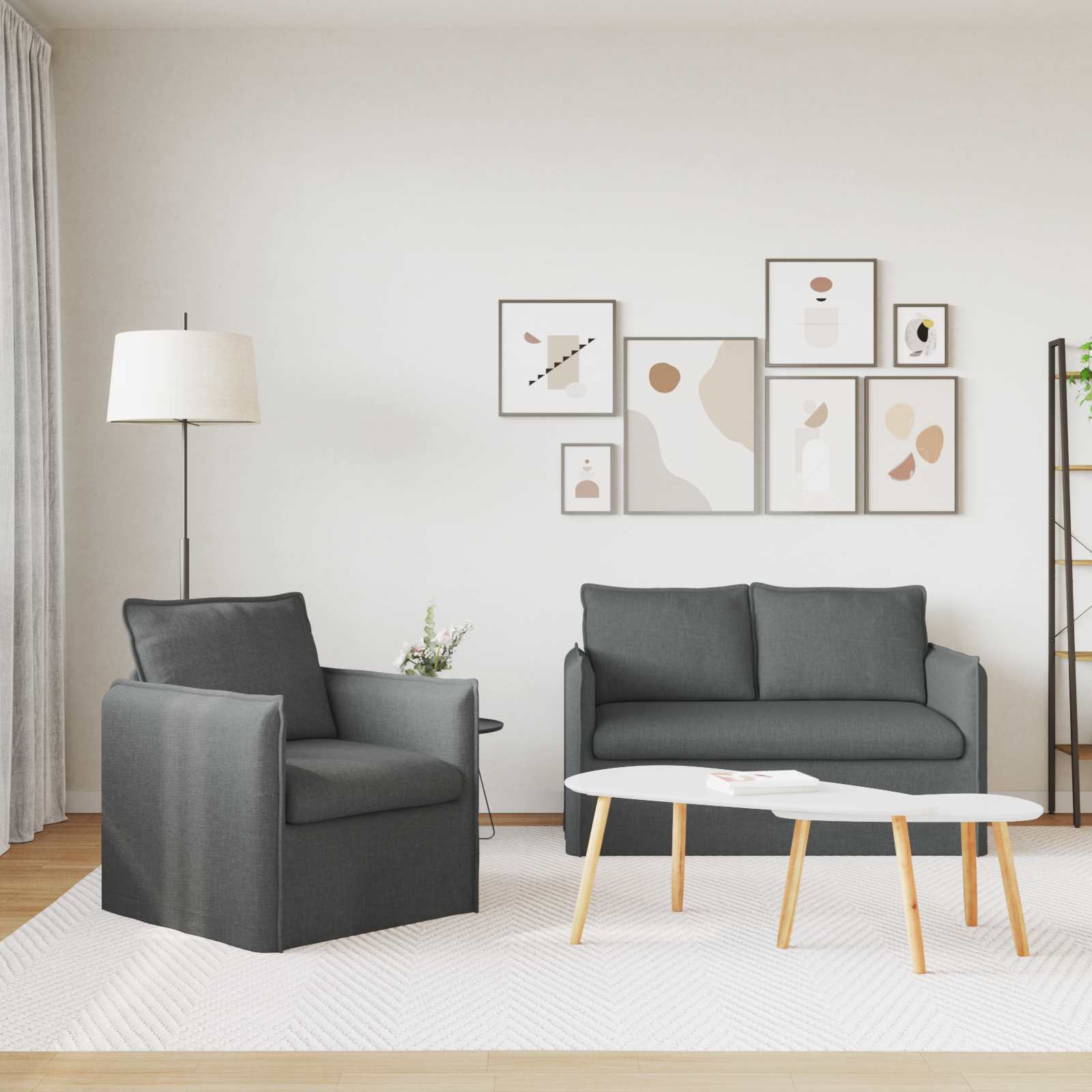 Ensemble de Canapés 2 pc Gris foncé Tissu