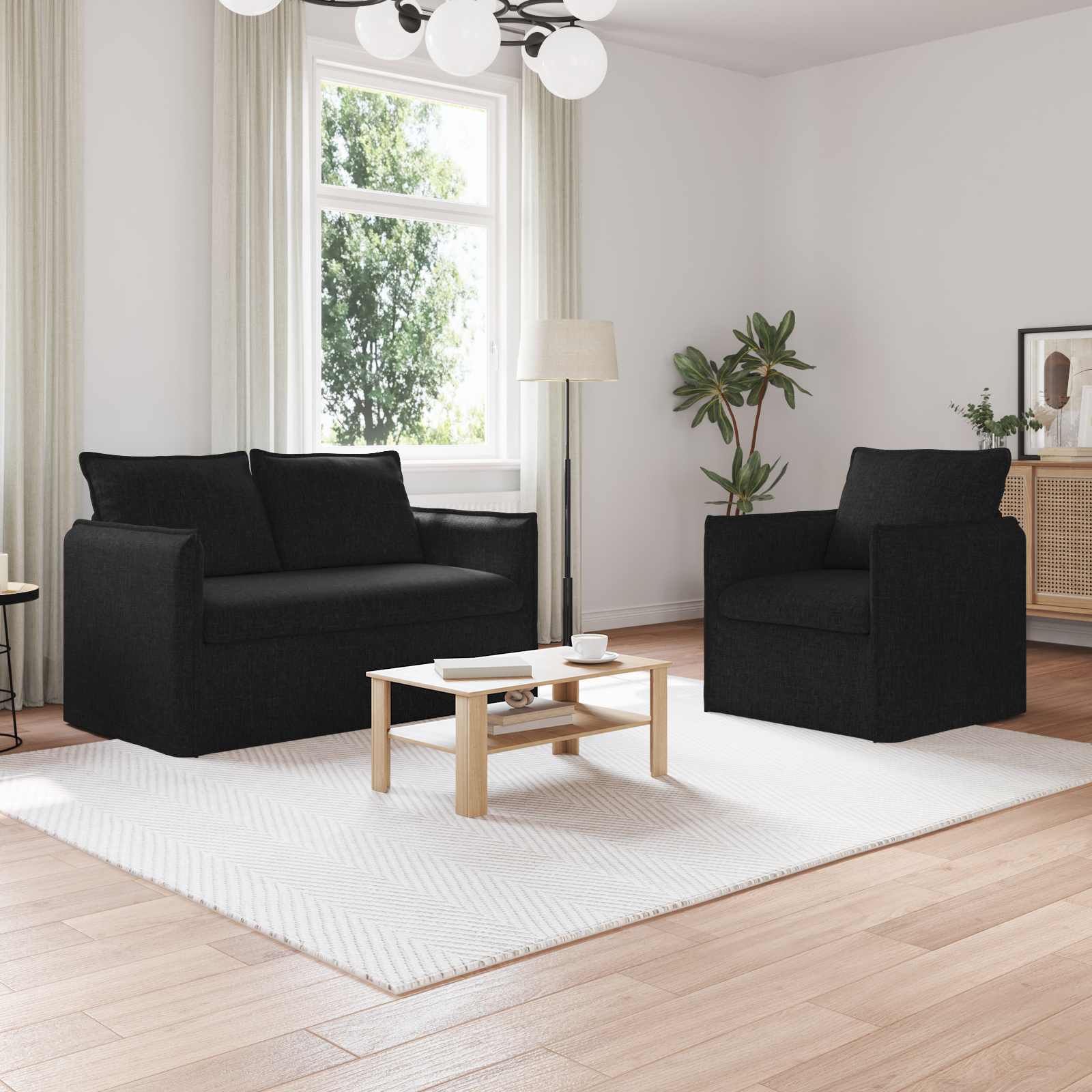 Ensemble de Canapés 2 pc Noir Tissu