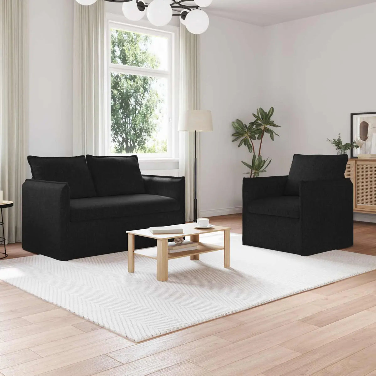 Ensemble de Canapés 2 pc Noir Tissu - XIOS