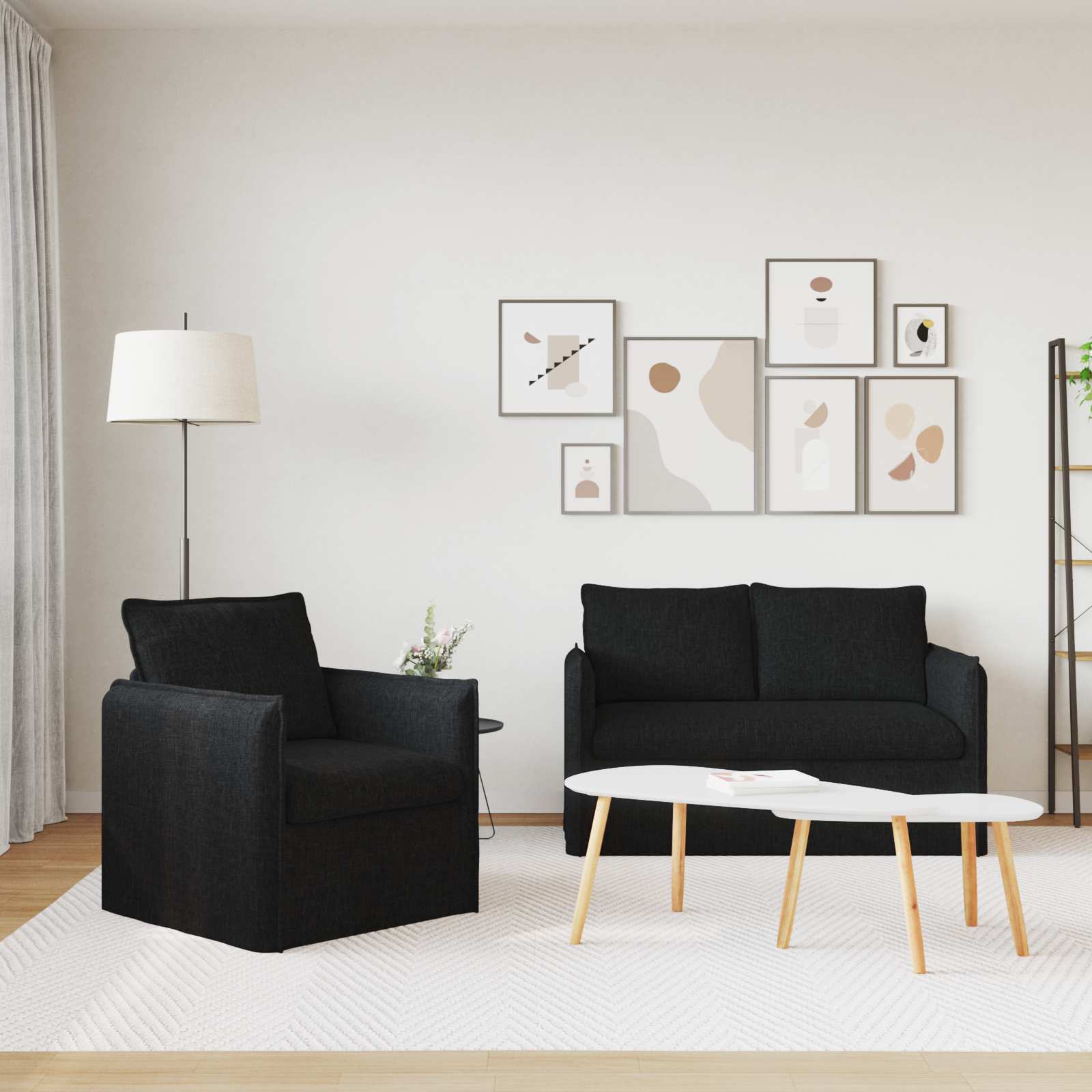 Ensemble de Canapés 2 pc Noir Tissu