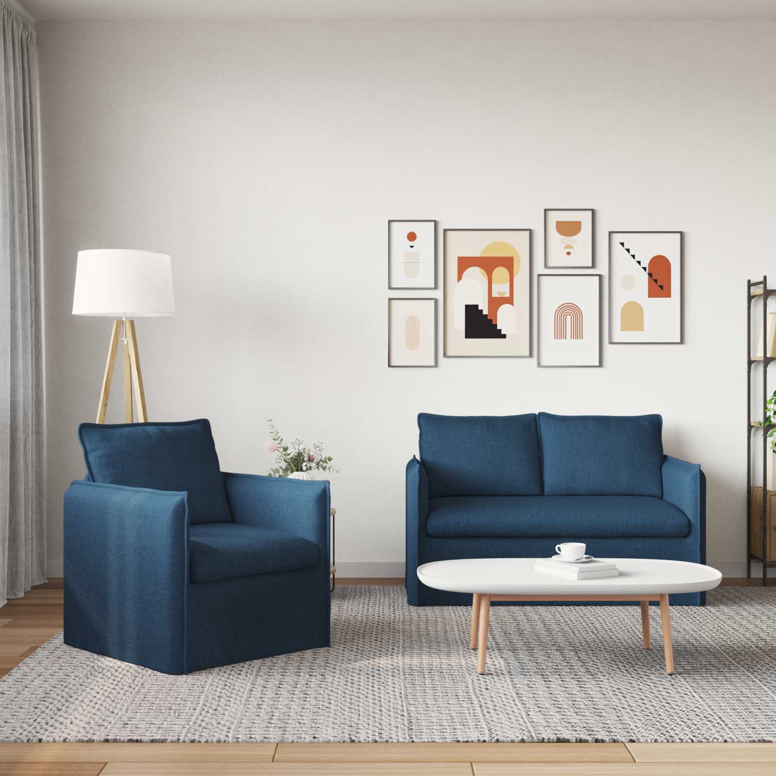 Ensemble de Canapés 2 pc Bleu Tissu