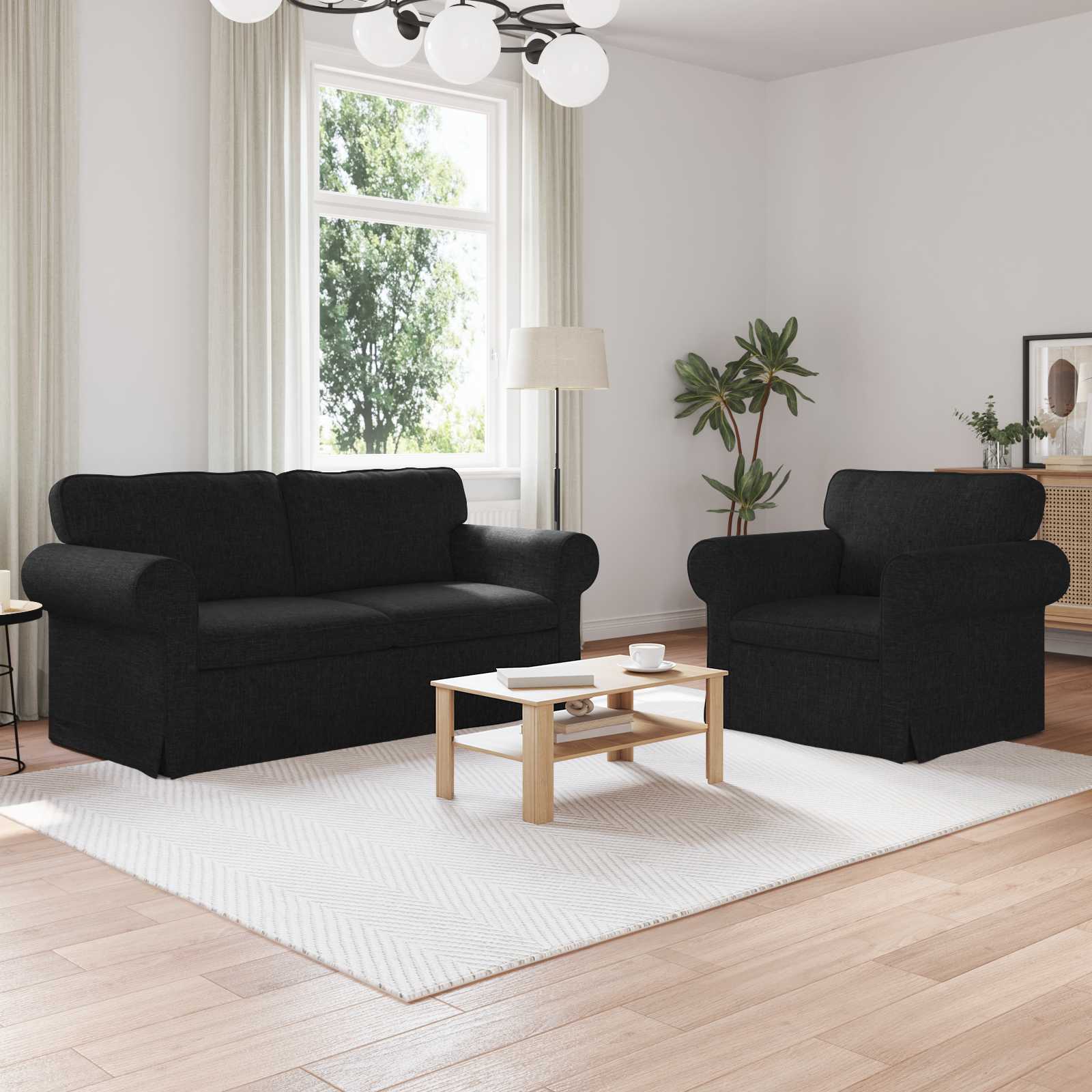 Ensemble de Canapés 2 pc Noir tissu